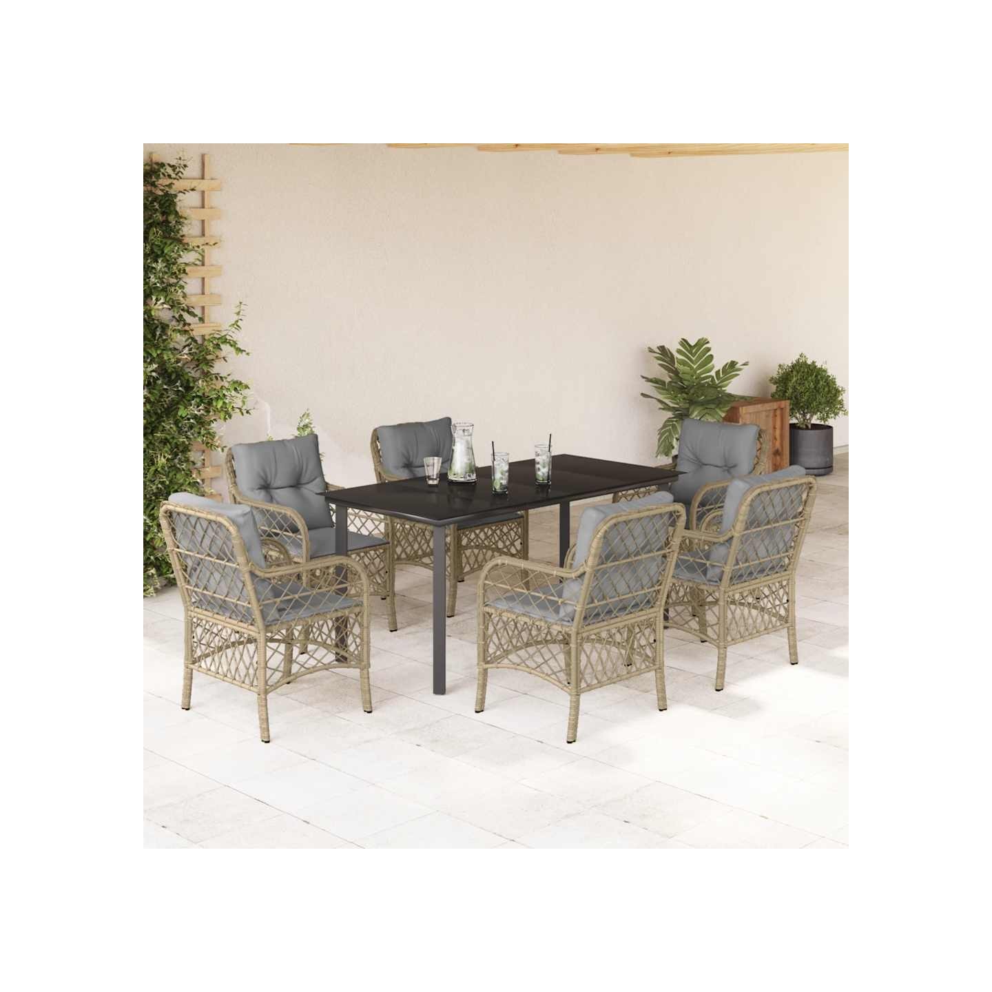 Ensemble à manger de jardin coussins 7 pcs mélange beige rotin