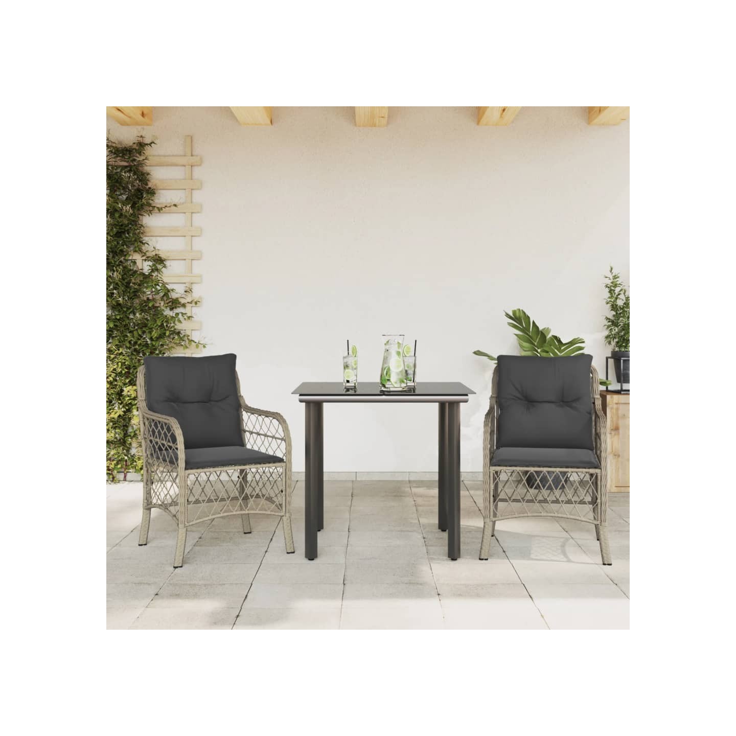 Ensemble de bistro 3 pcs et coussins gris clair résine tressée