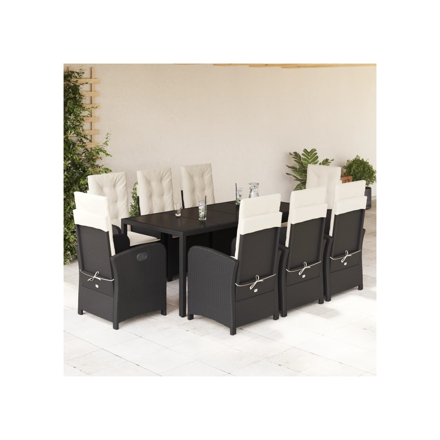 Ensemble à manger de jardin 9pcs coussins noir résine tressée