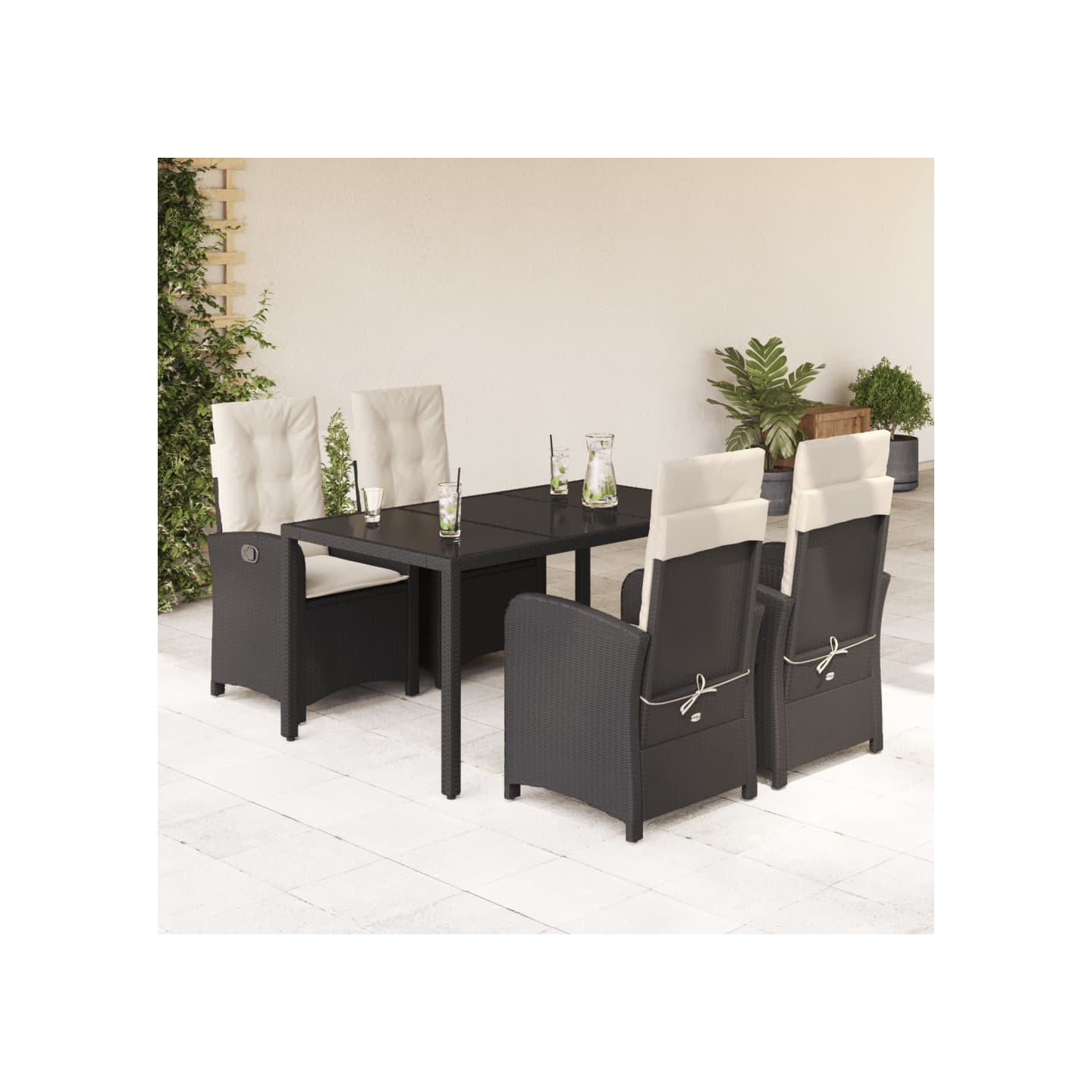 Ensemble à manger de jardin coussins 5pcs Noir Résine tressée