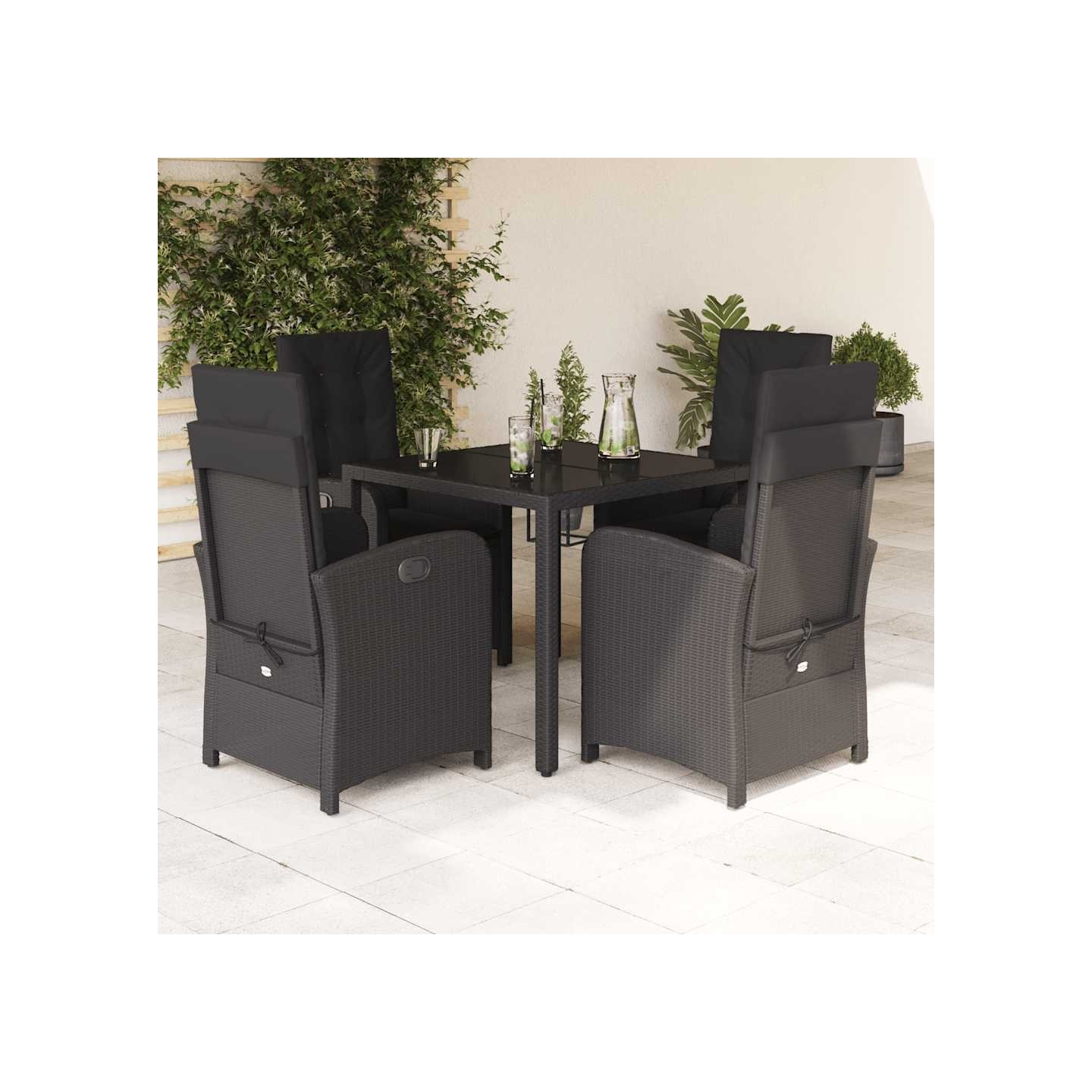 Ensemble à manger de jardin coussins 5pcs Noir Résine tressée