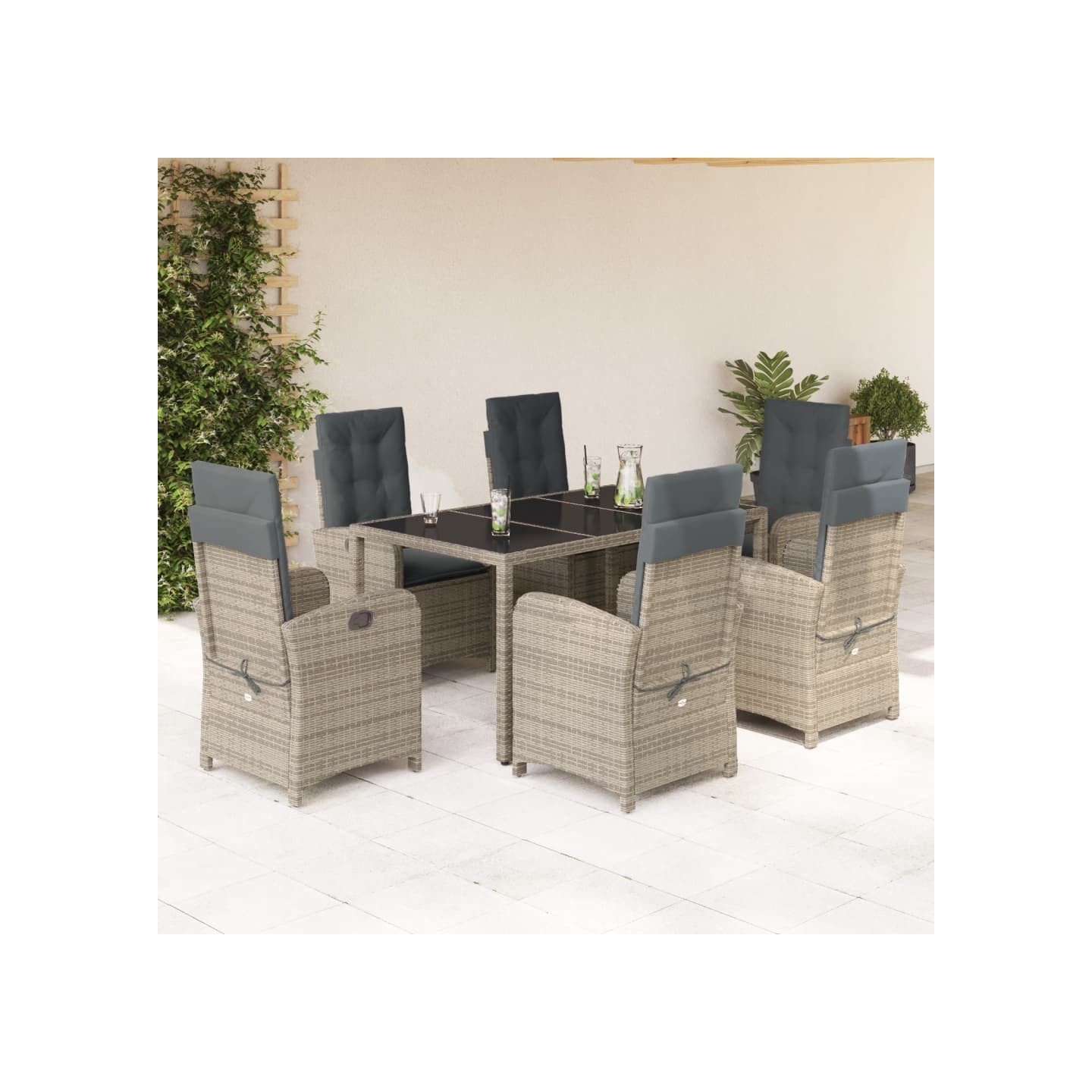Ensemble à manger de jardin et coussins 7 pcs gris rotin