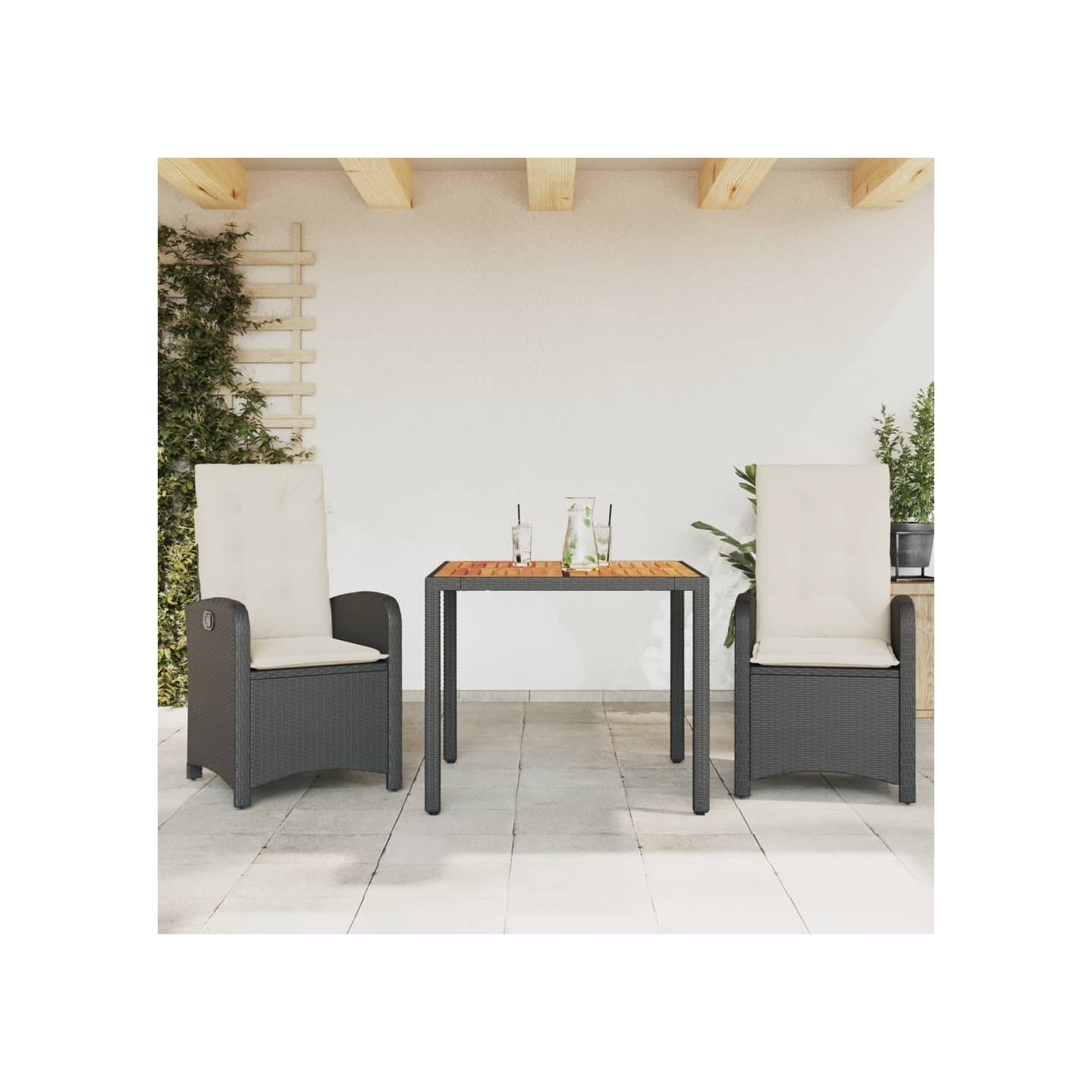 Ensemble à manger de jardin avec coussins 3 pcs Noir