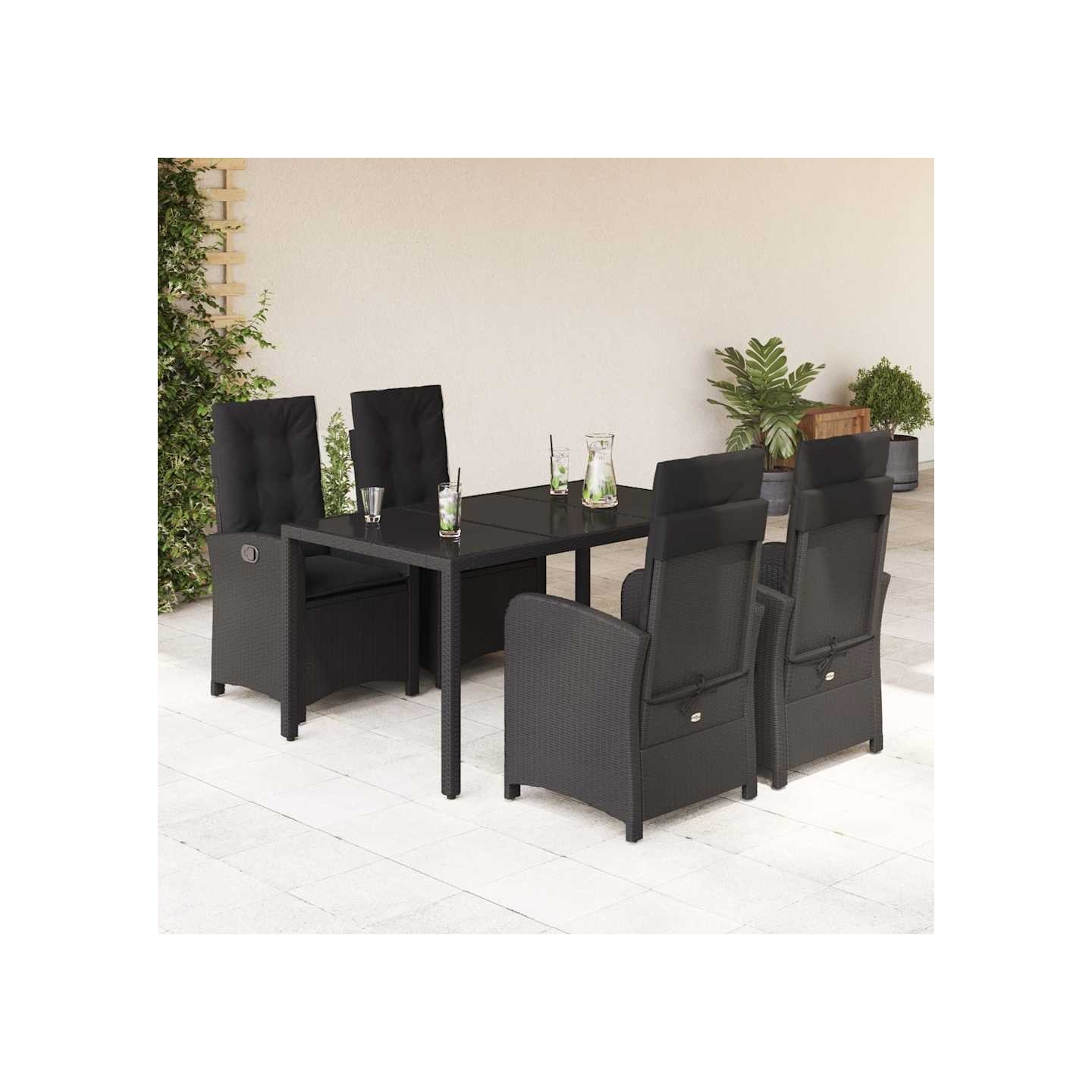 Ensemble à manger de jardin coussins 5pcs Noir Résine tressée