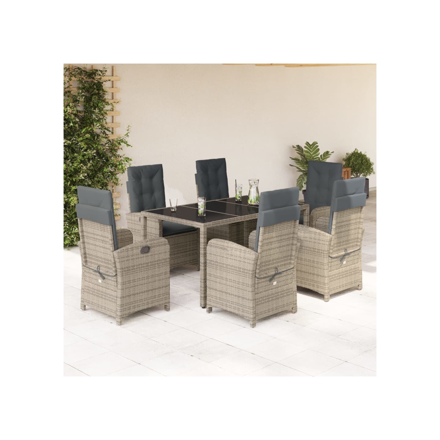 Ensemble à manger de jardin et coussins 7 pcs gris rotin