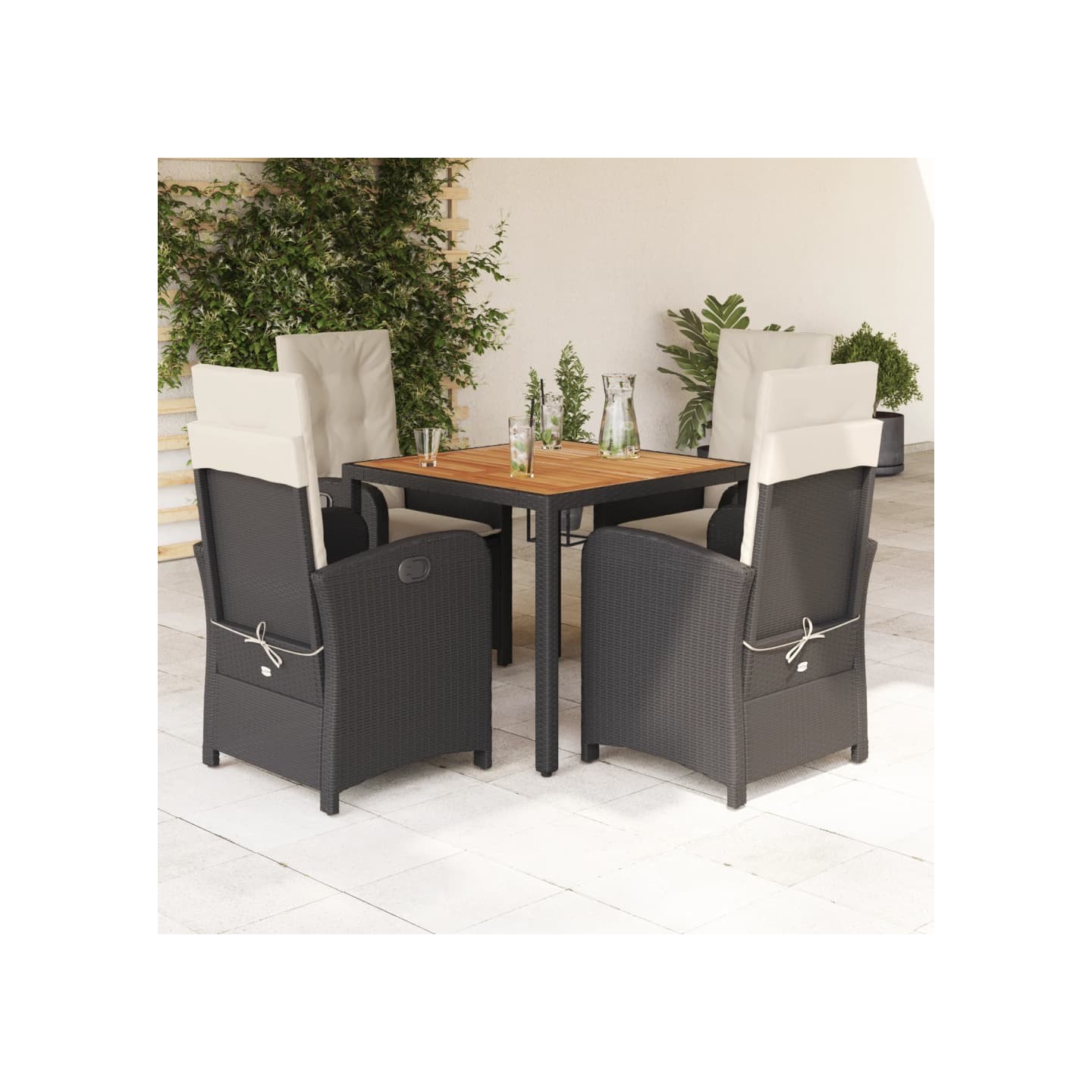 Ensemble à manger de jardin coussins 5pcs Noir Résine tressée
