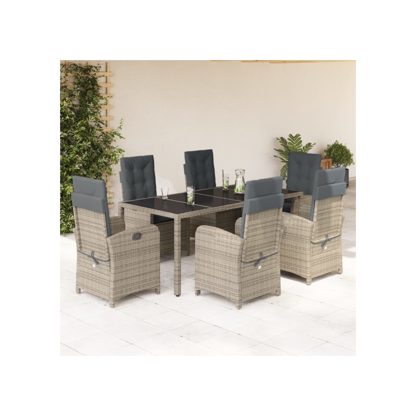 Ensemble à manger de jardin et coussins 7 pcs gris rotin