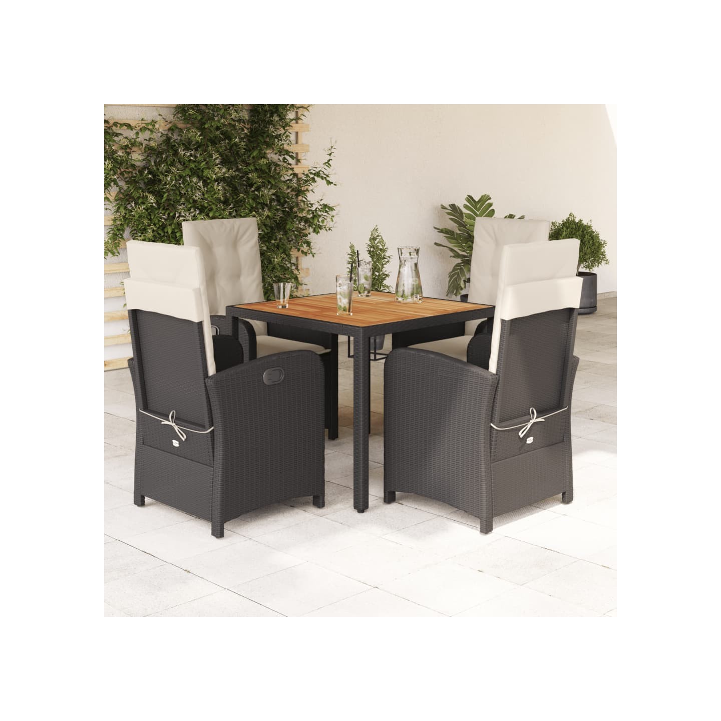 Ensemble à manger de jardin coussins 5pcs Noir Résine tressée