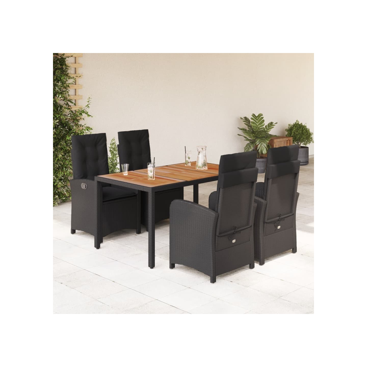 Ensemble à manger de jardin coussins 5pcs Noir Résine tressée