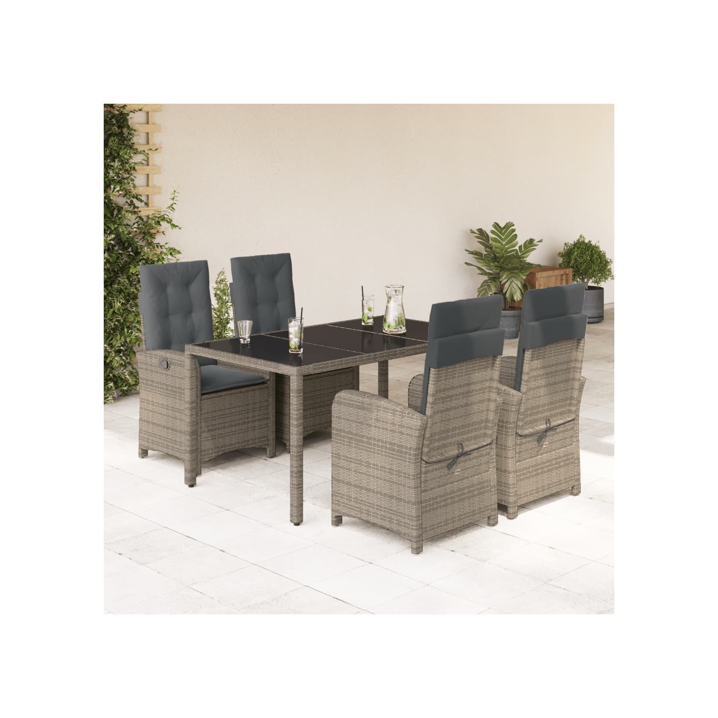 Ensemble à manger de jardin 5 pcs coussins gris résine tressée