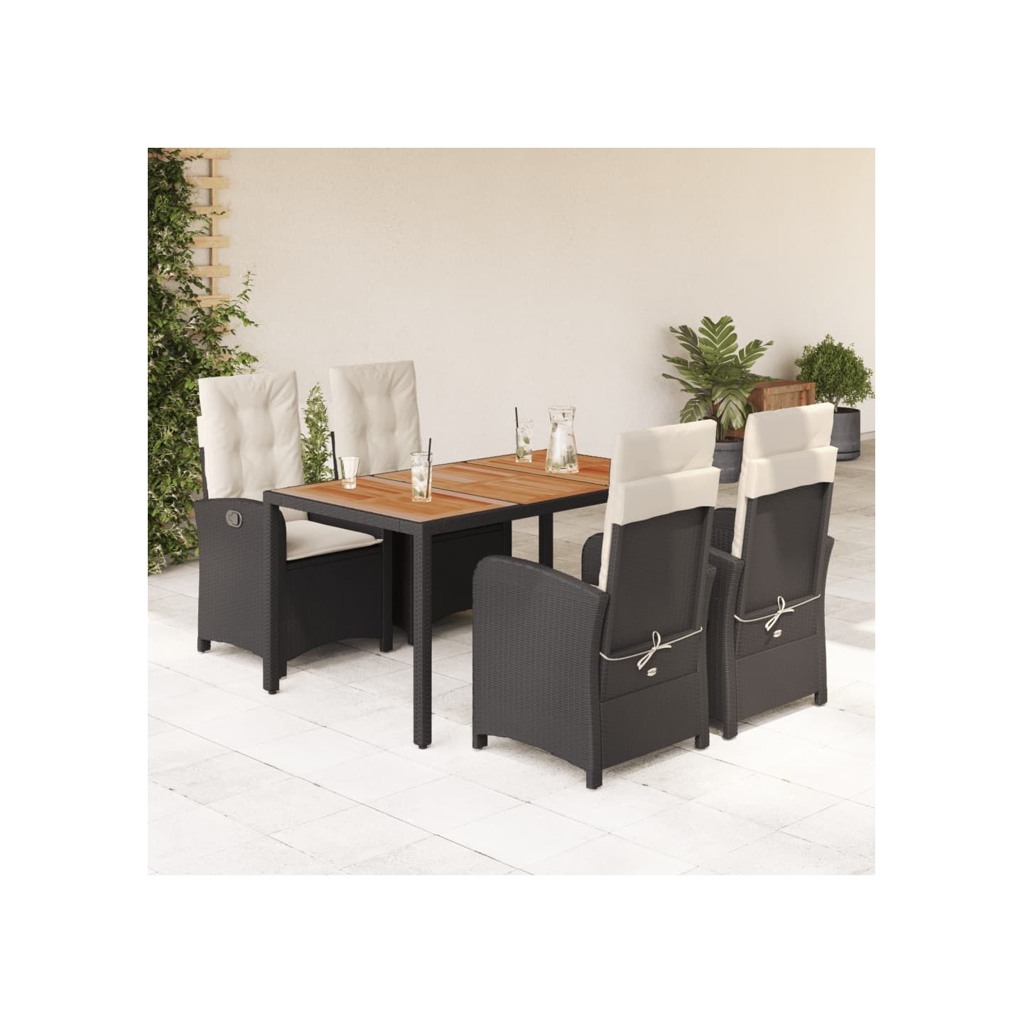 Ensemble à manger de jardin coussins 5pcs Noir Résine tressée