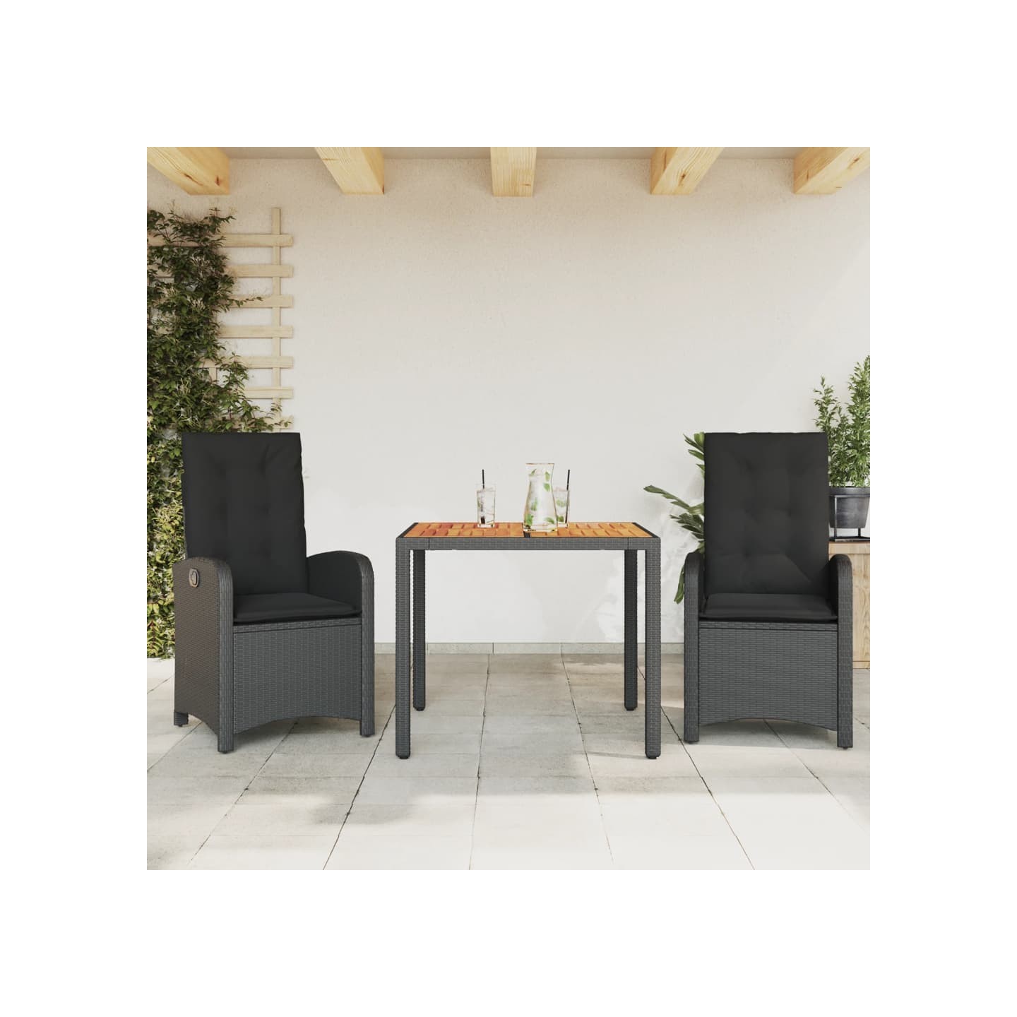 Ensemble à manger de jardin avec coussins 3 pcs Noir