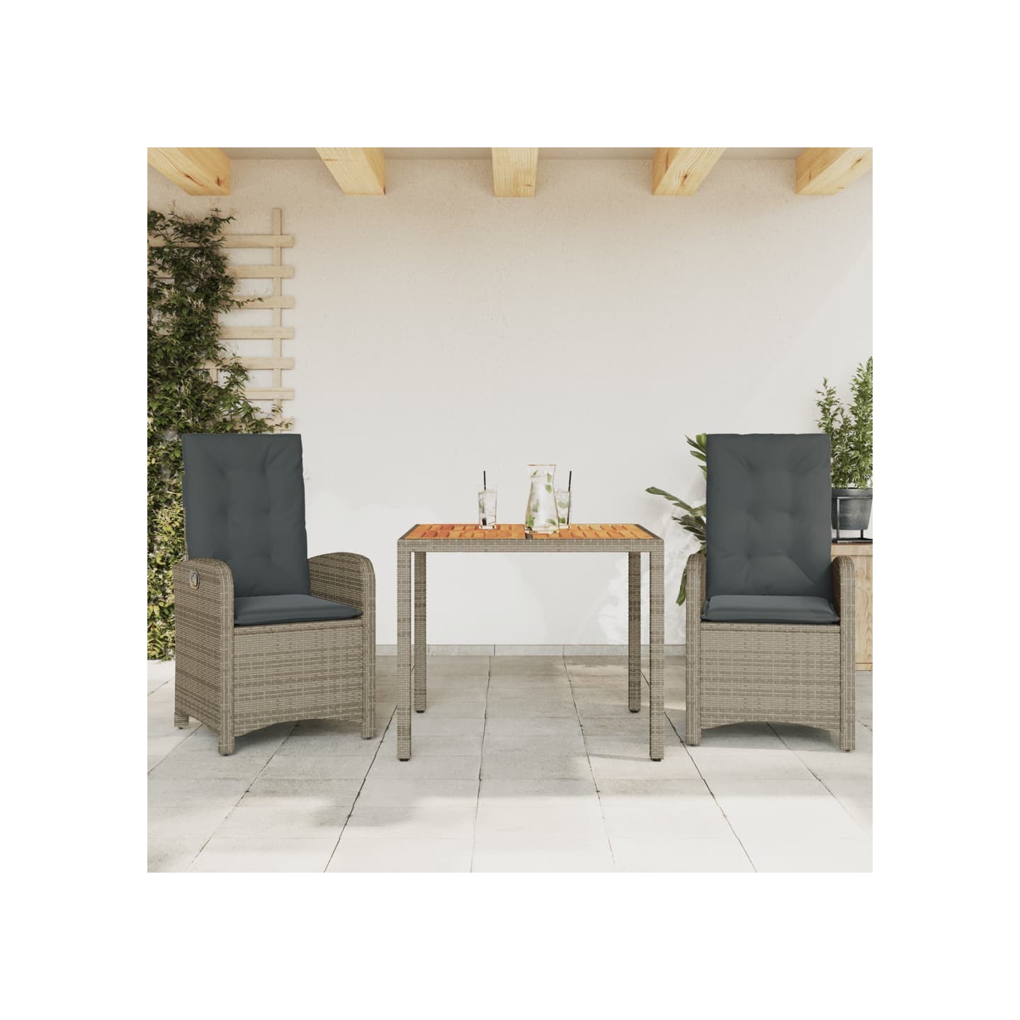 Ensemble à manger de jardin 3 pcs coussins gris résine tressée