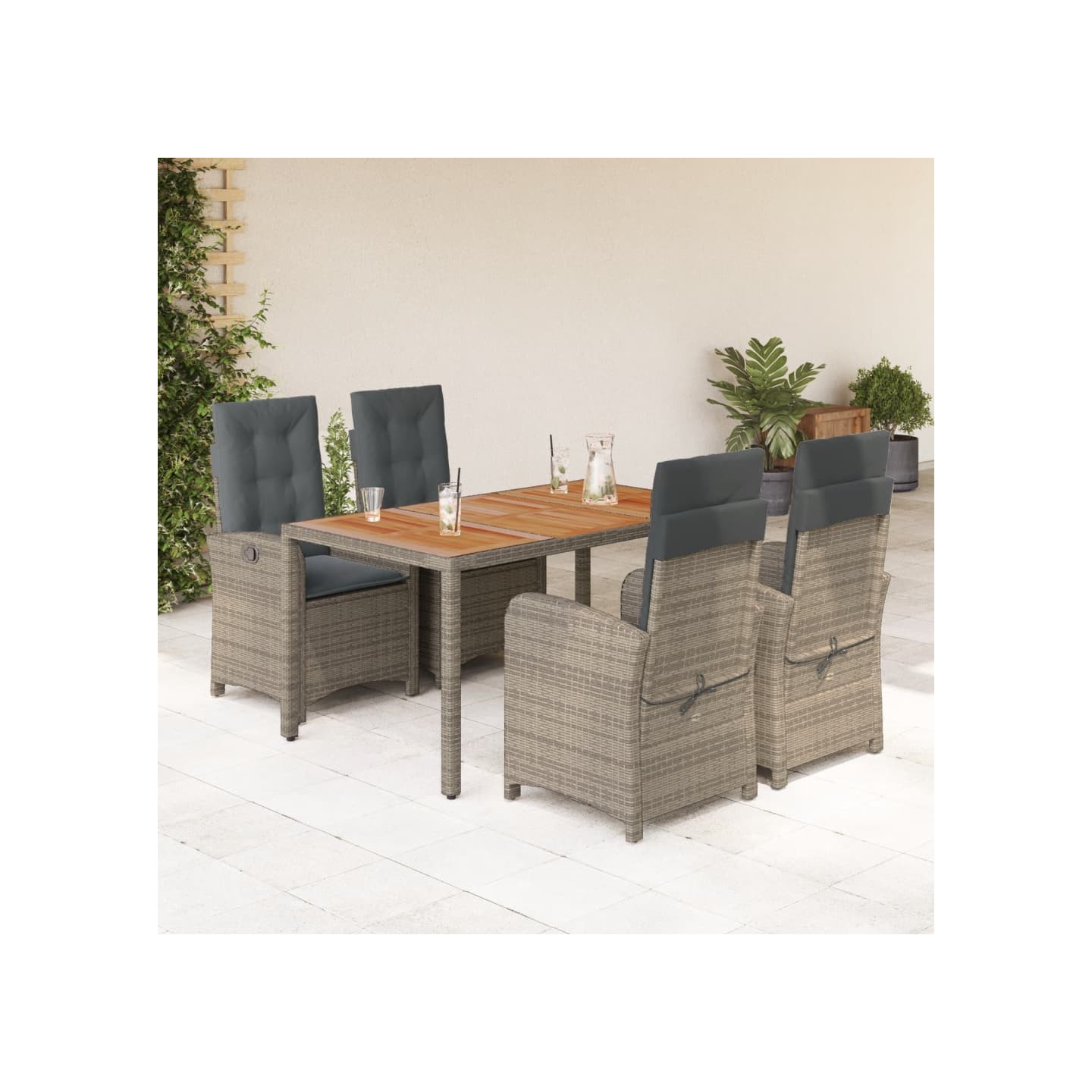 Ensemble à manger de jardin 5 pcs coussins gris résine tressée