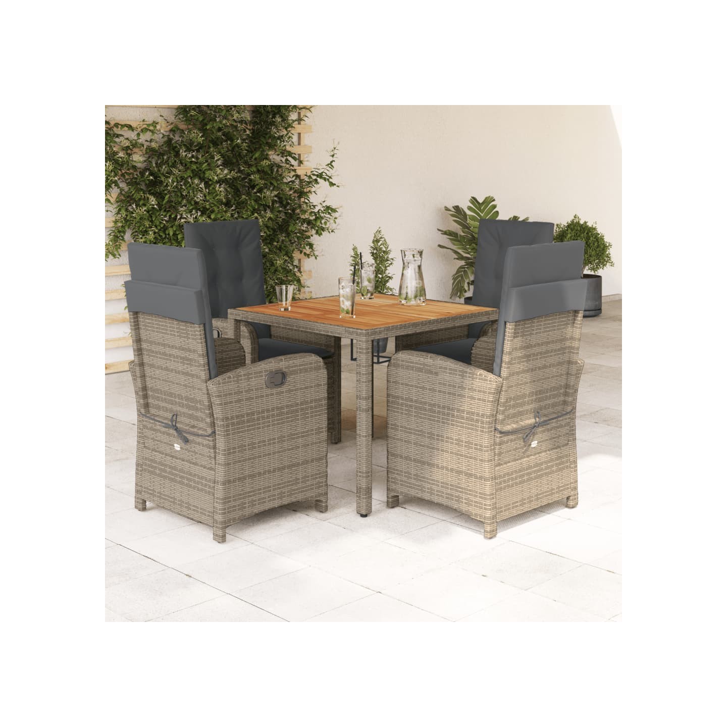 Ensemble à manger de jardin 5 pcs coussins gris résine tressée