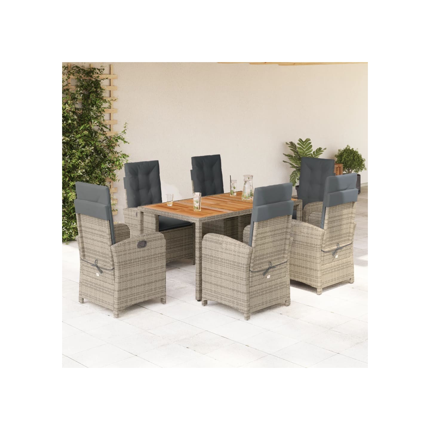 Ensemble à manger de jardin et coussins 7 pcs gris rotin