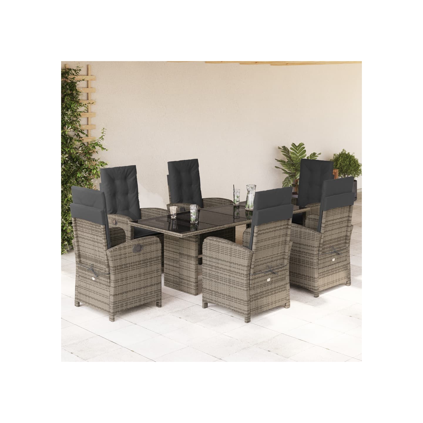 Ensemble à manger de jardin et coussins 7 pcs gris rotin