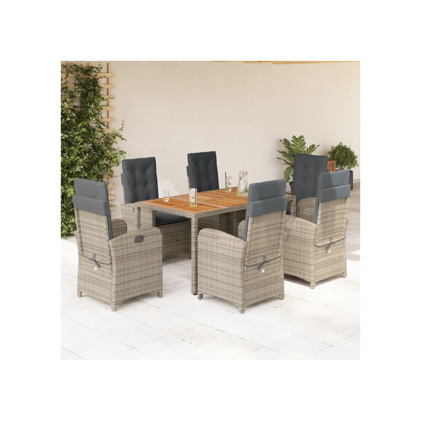 Ensemble à manger de jardin et coussins 7 pcs gris rotin