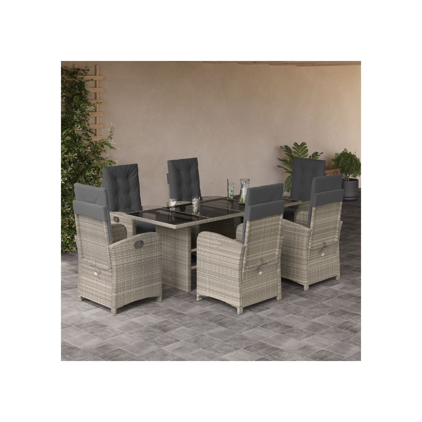 Ensemble à manger de jardin et coussins 7 pcs gris clair rotin
