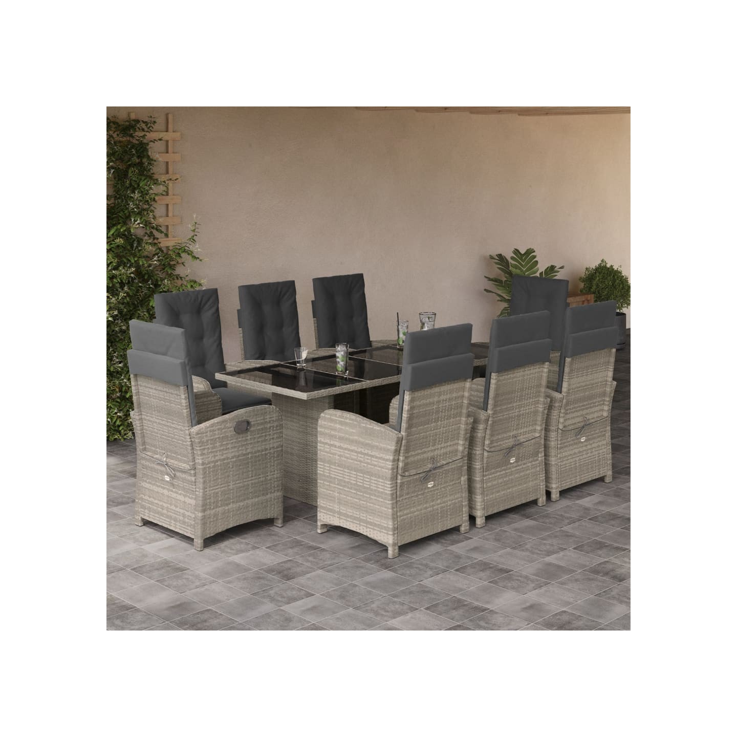 Ensemble à manger de jardin et coussins 9 pcs gris clair rotin