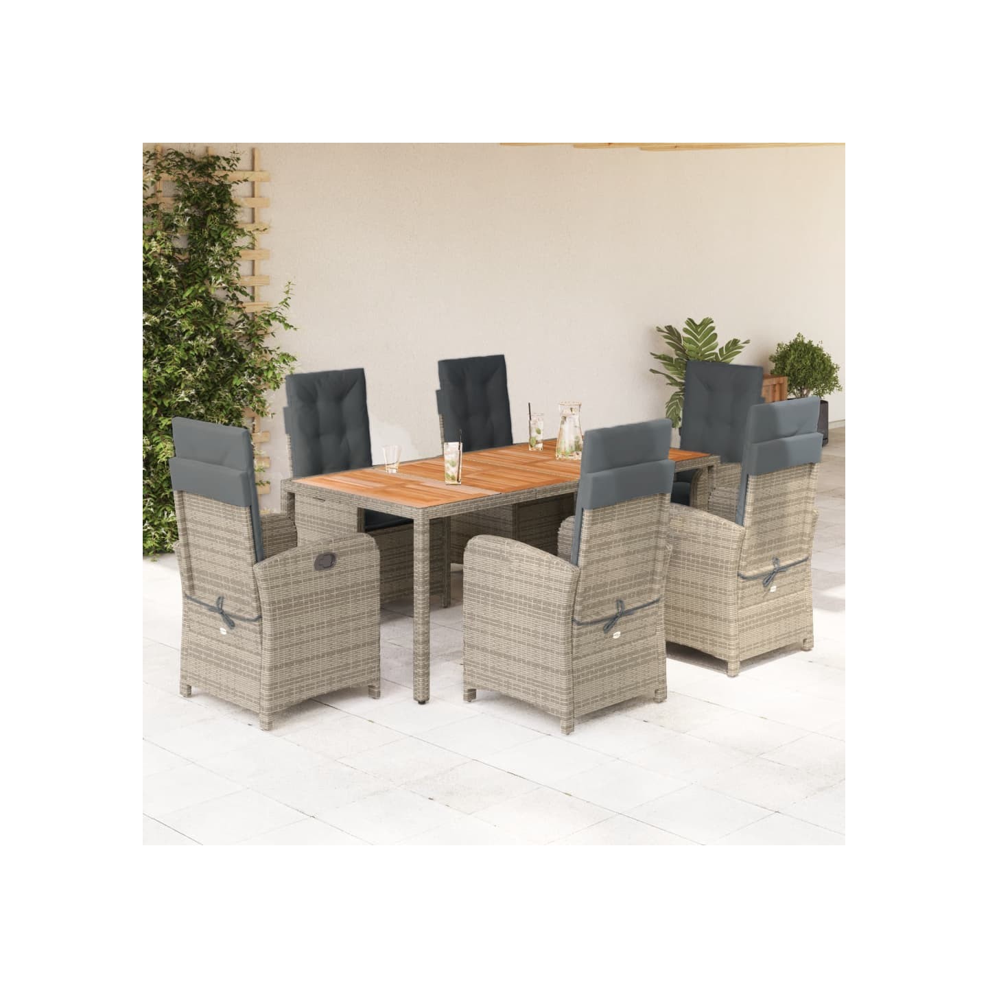 Ensemble à manger de jardin et coussins 7 pcs gris rotin