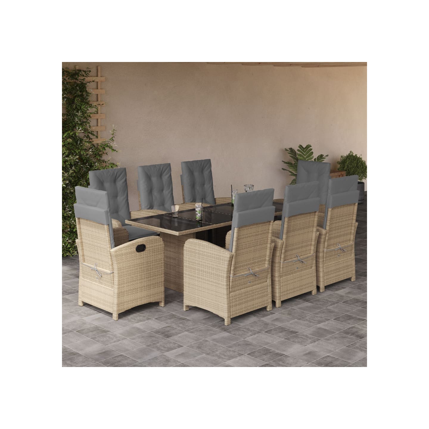 Ensemble à manger de jardin et coussins 9 pcs mélange beige