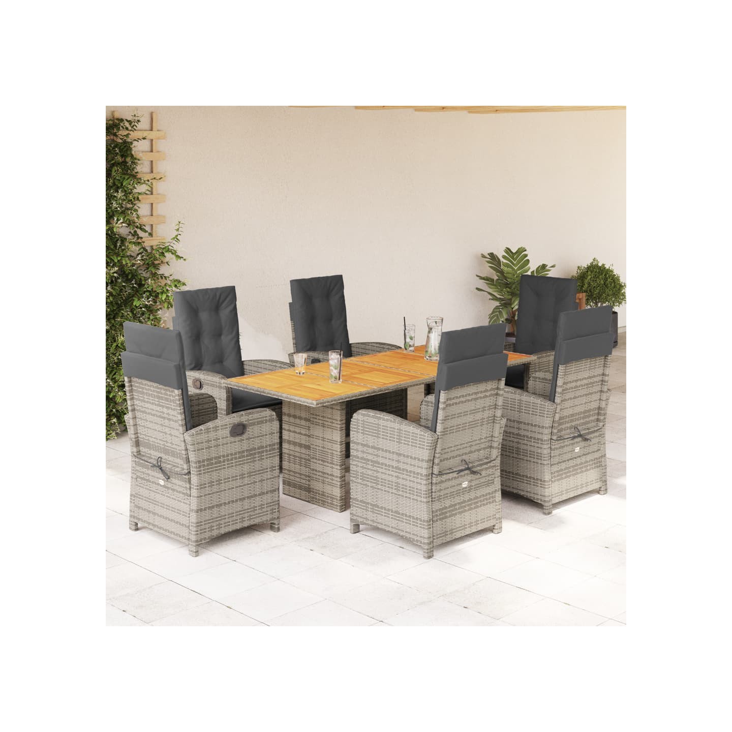 Ensemble à manger de jardin et coussins 7 pcs gris rotin