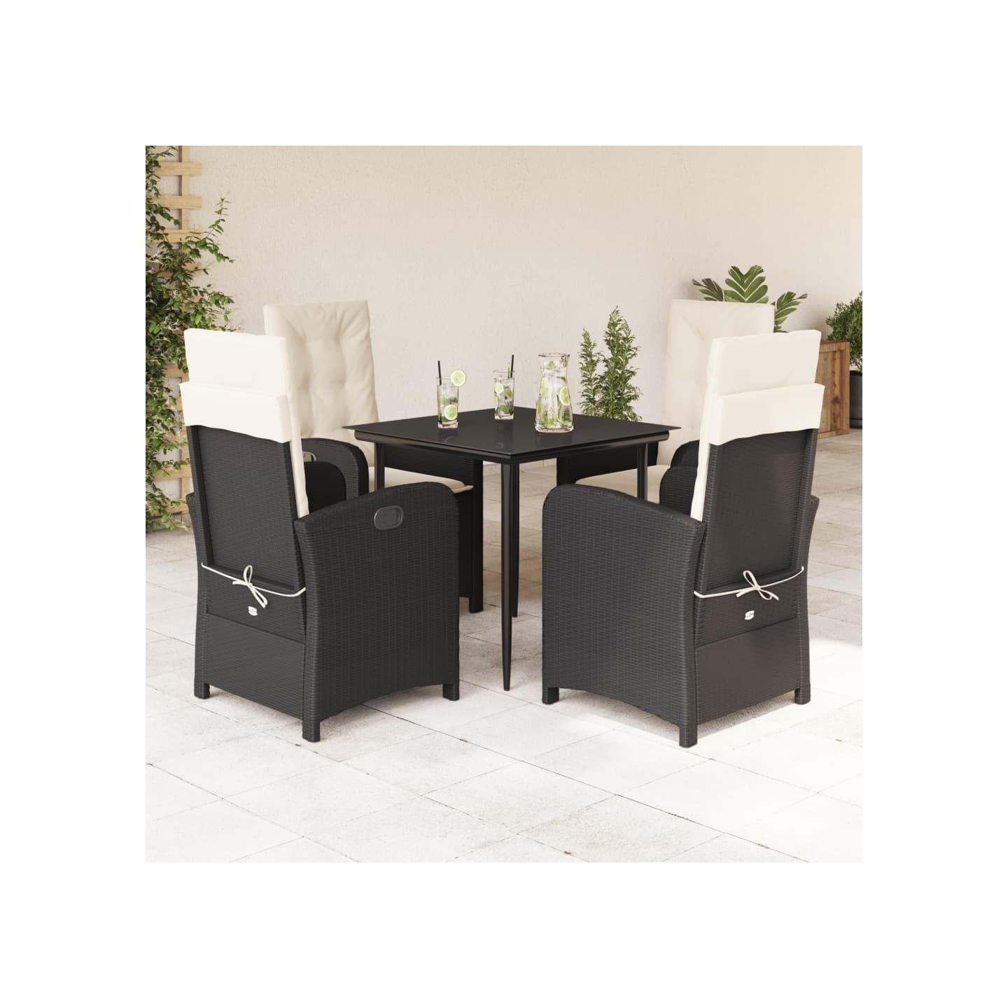 Ensemble à manger de jardin coussins 5pcs Noir Résine tressée