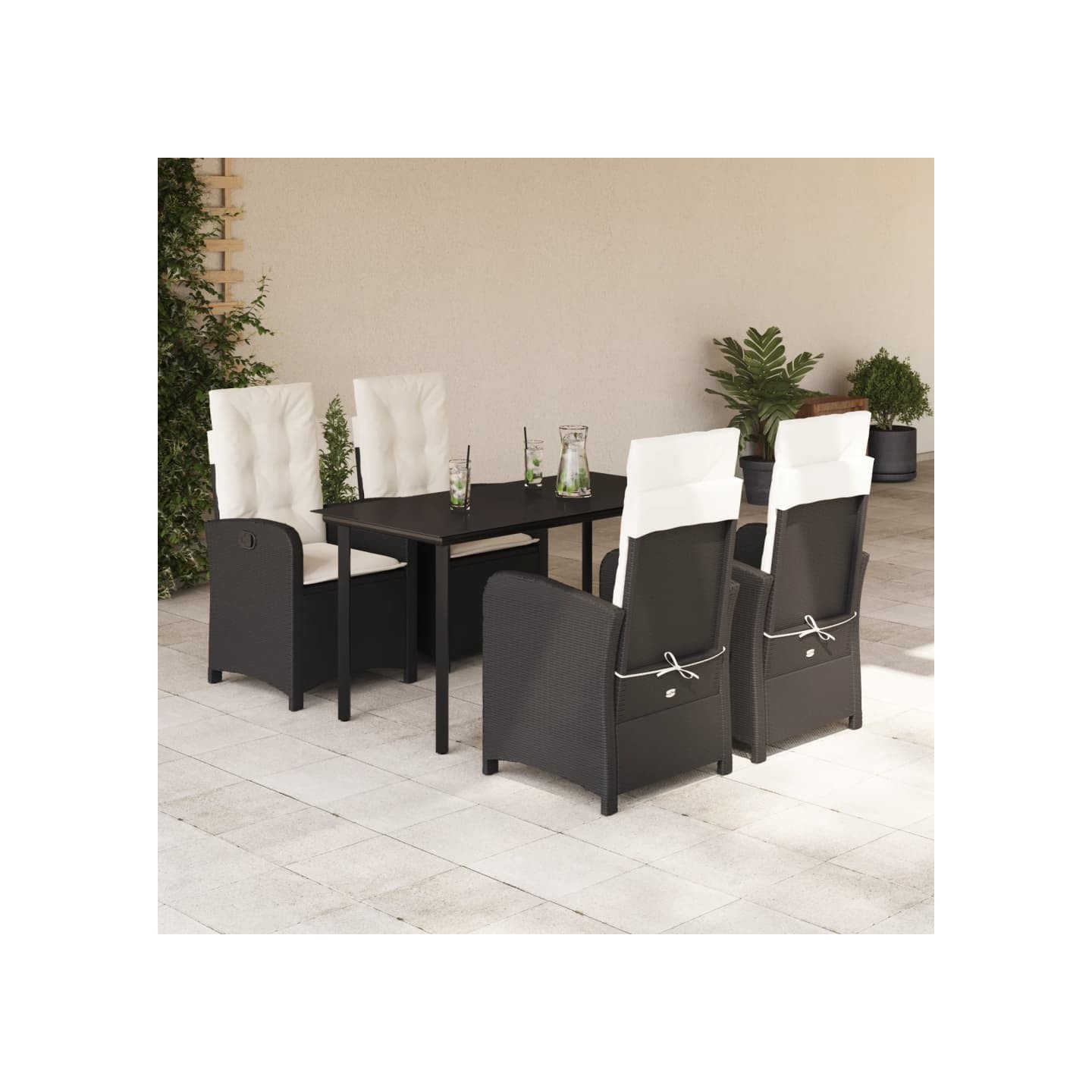 Ensemble à manger de jardin coussins 5pcs Noir Résine tressée