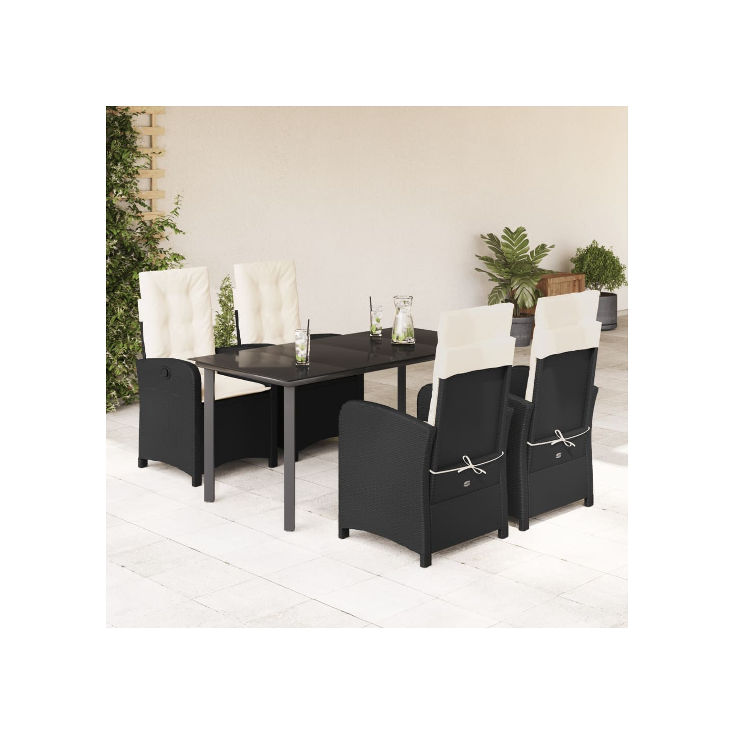 Ensemble à manger de jardin coussins 5pcs Noir Résine tressée