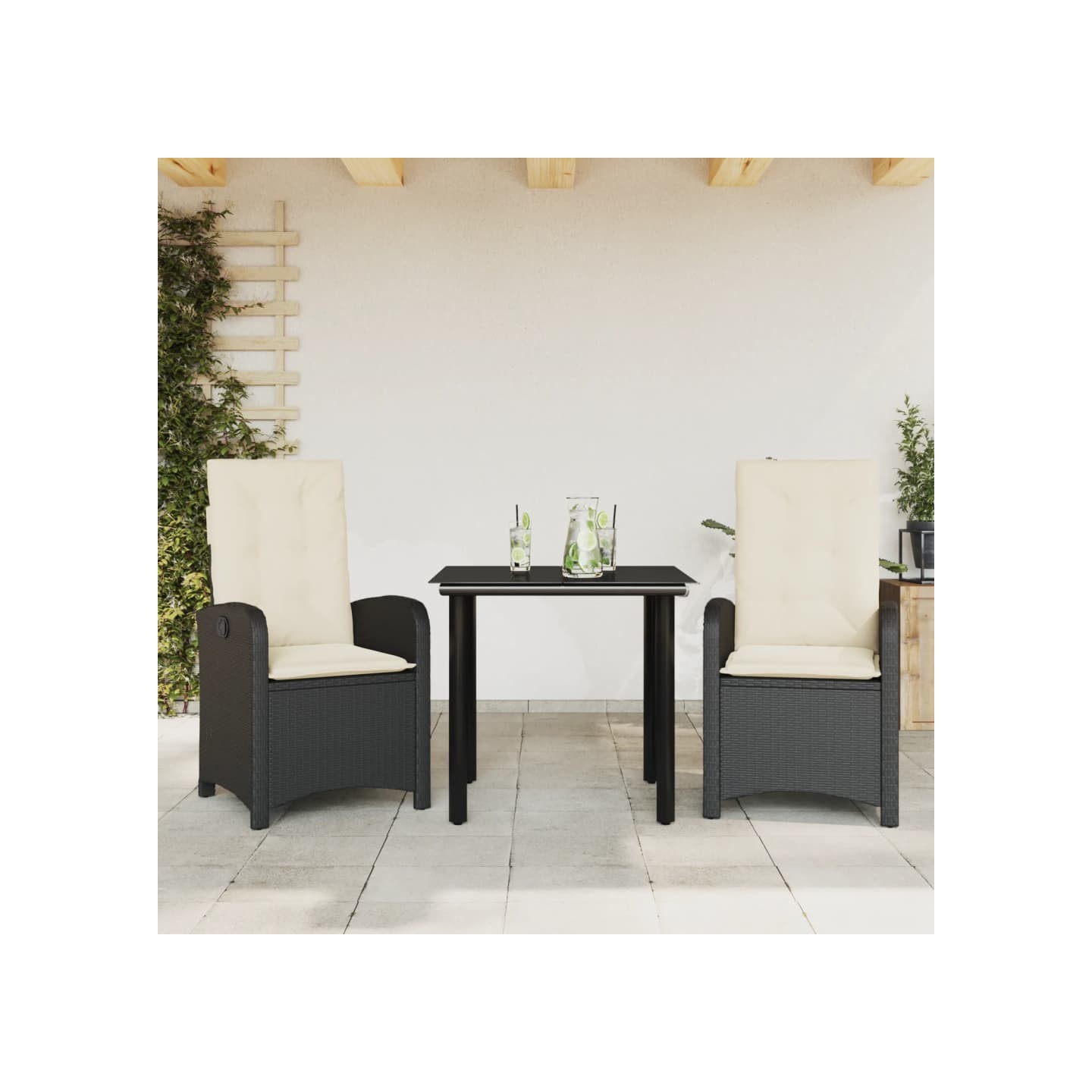 Ensemble à manger de jardin avec coussins 3 pcs Noir