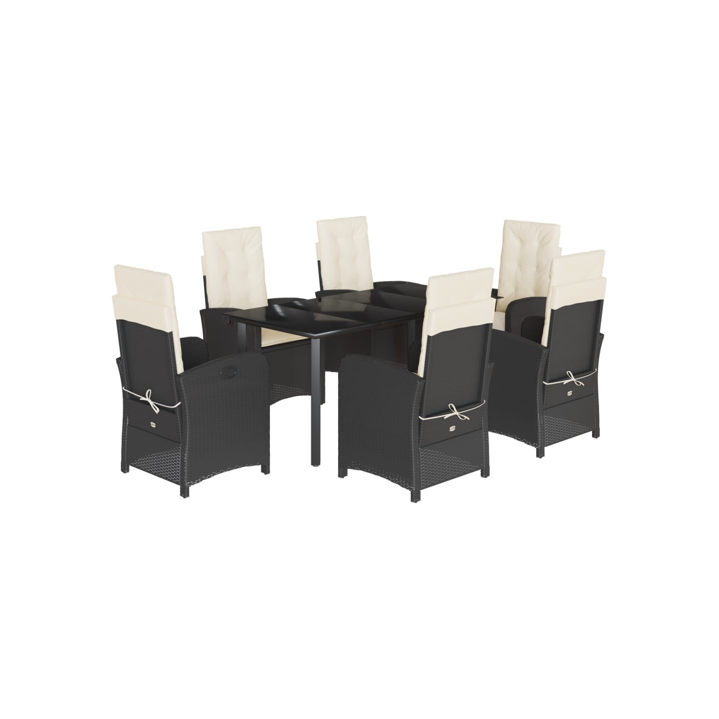 Ensemble à manger de jardin coussins 7pcs Noir Résine tressée