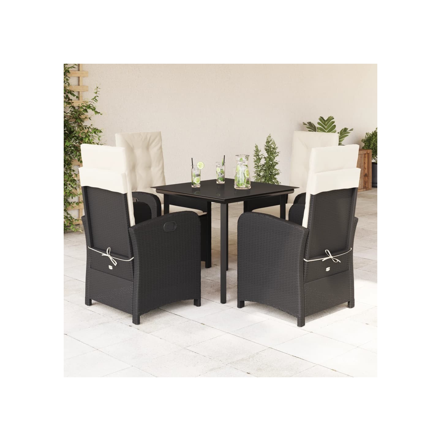 Ensemble à manger de jardin coussins 5pcs Noir Résine tressée