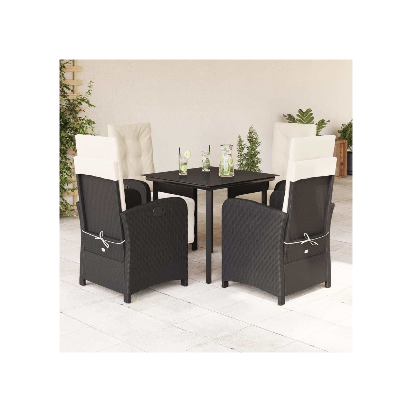 Ensemble à manger de jardin coussins 5pcs Noir Résine tressée