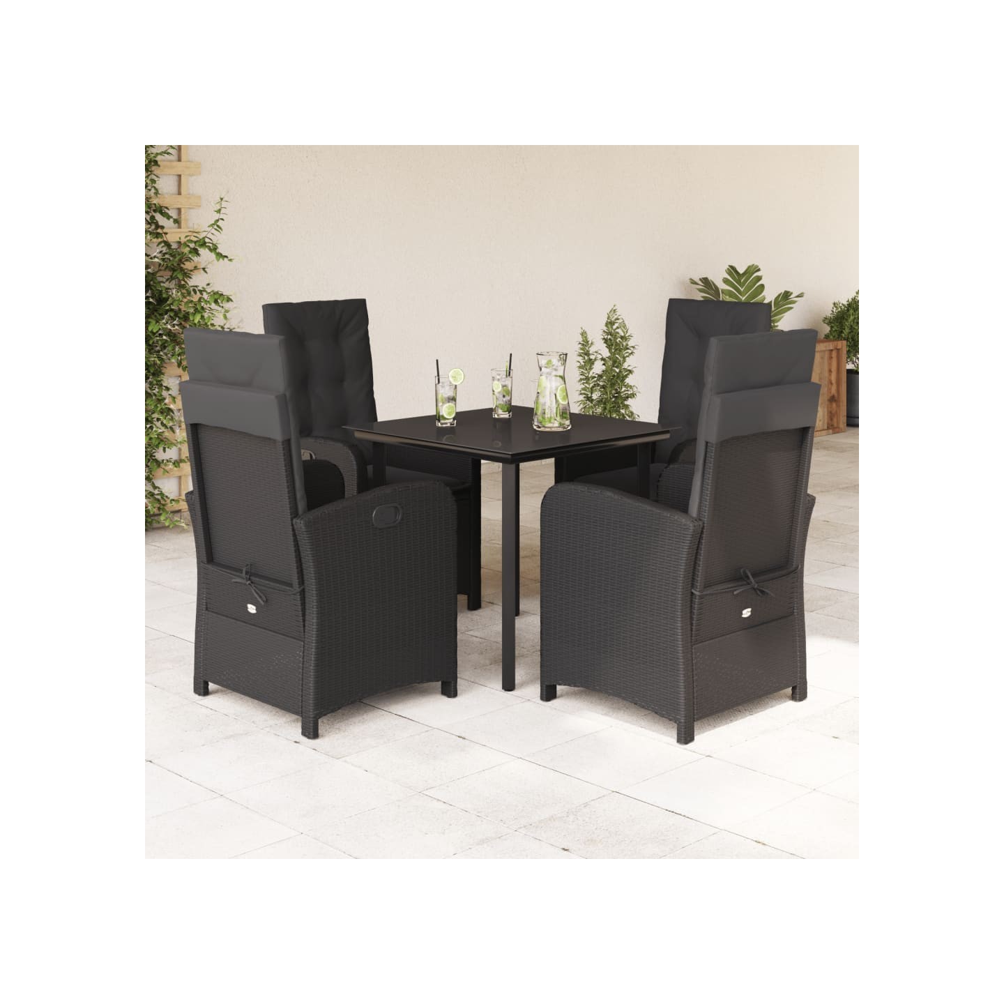 Ensemble à manger de jardin coussins 5pcs Noir Résine tressée