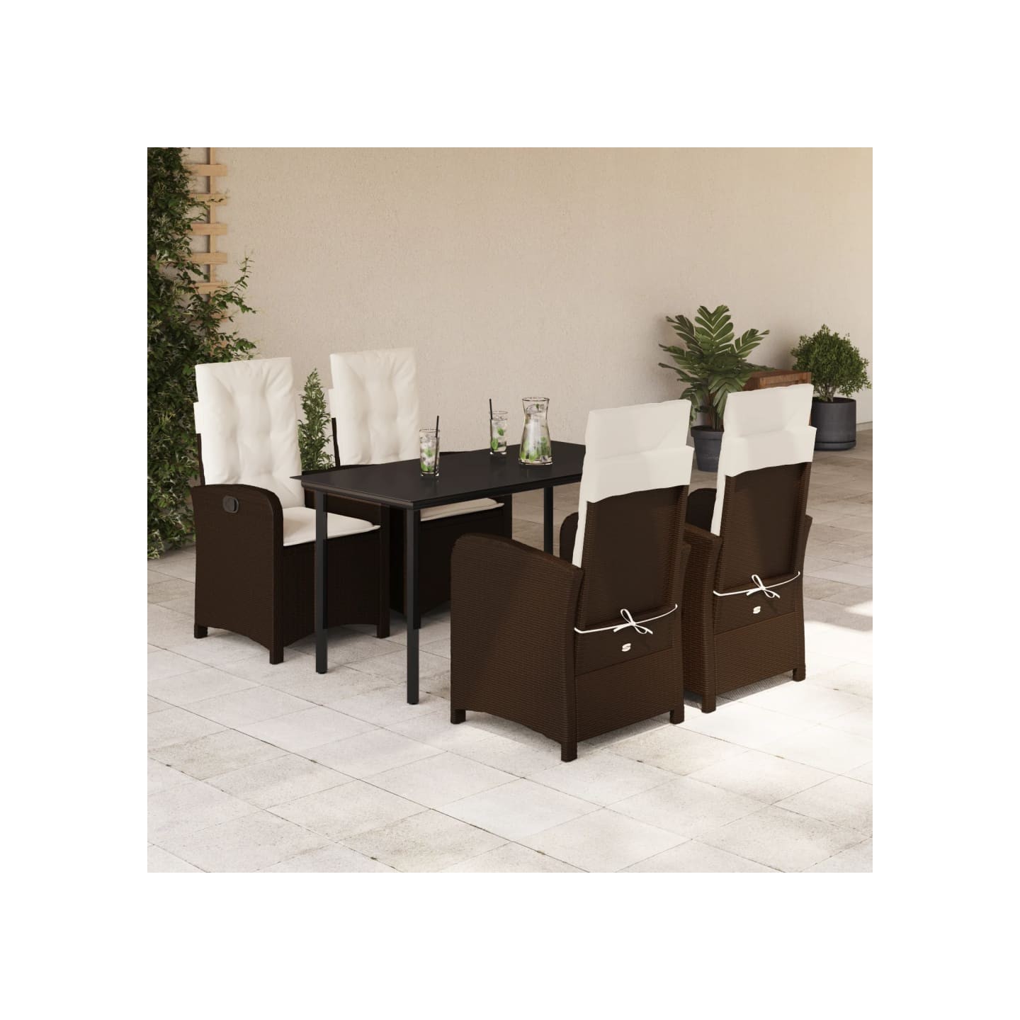 Ensemble à manger de jardin 5 pcs et coussins marron poly rotin