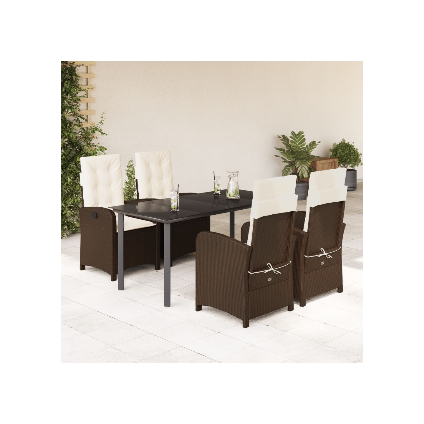 Ensemble à manger de jardin 5 pcs et coussins marron poly rotin