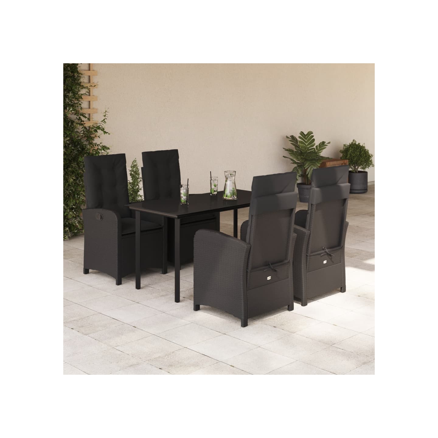Ensemble à manger de jardin coussins 5pcs Noir Résine tressée