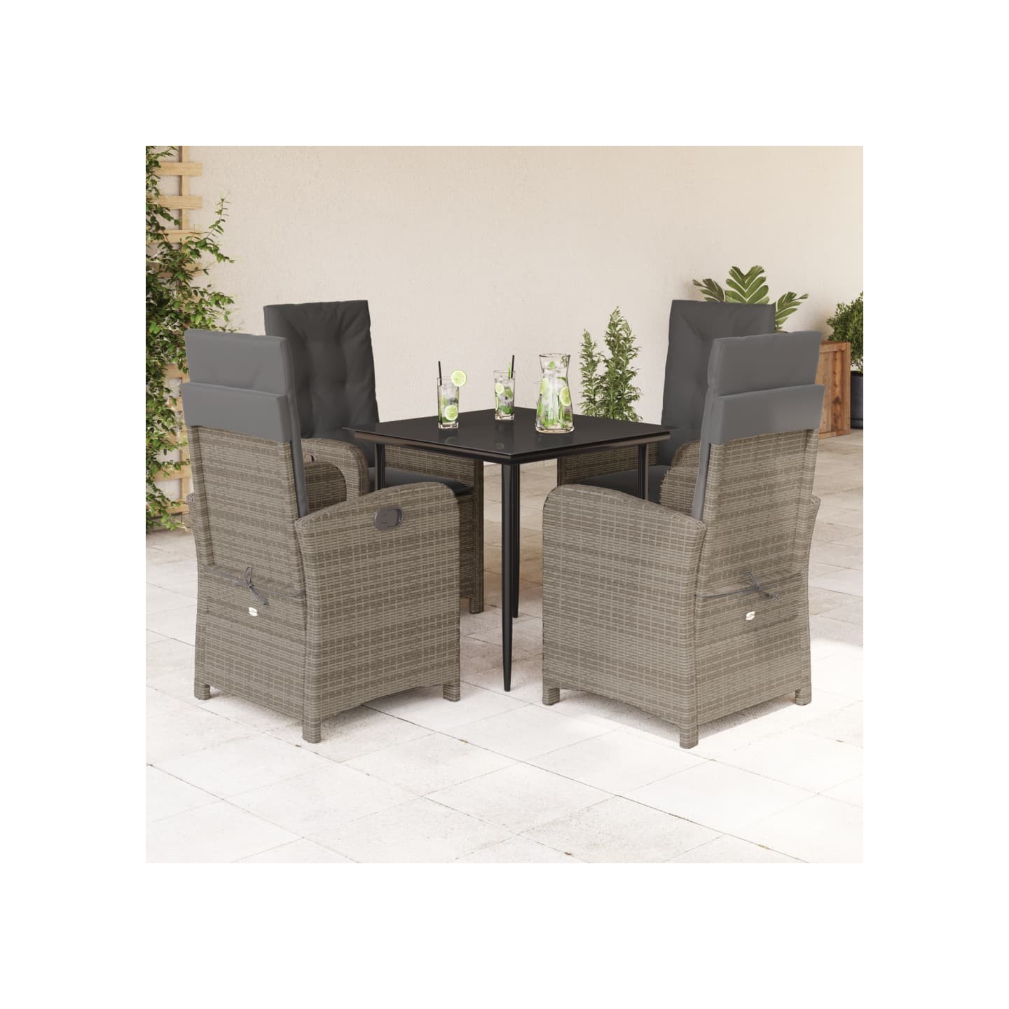 Ensemble à manger de jardin 5 pcs coussins gris résine tressée