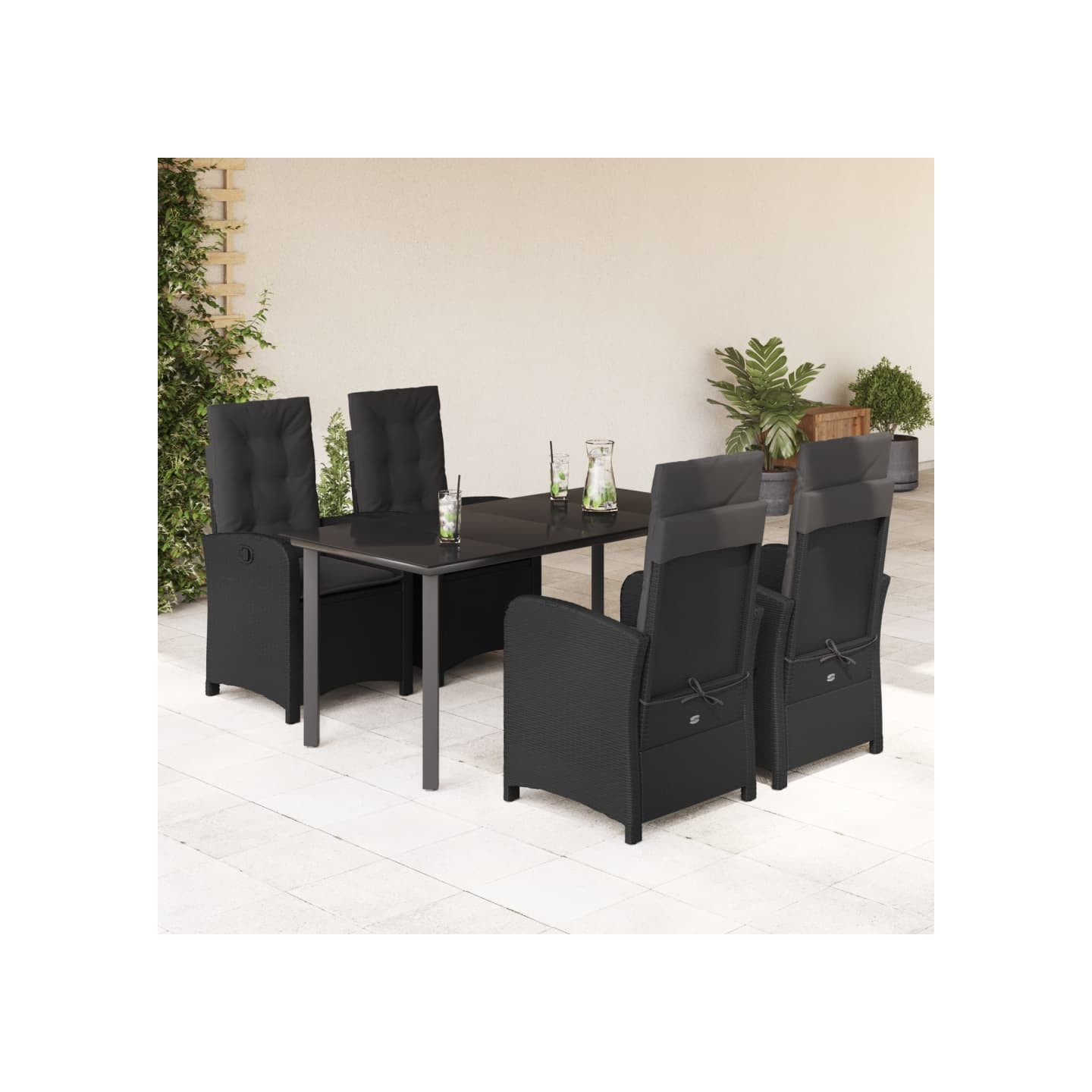 Ensemble à manger de jardin coussins 5pcs Noir Résine tressée