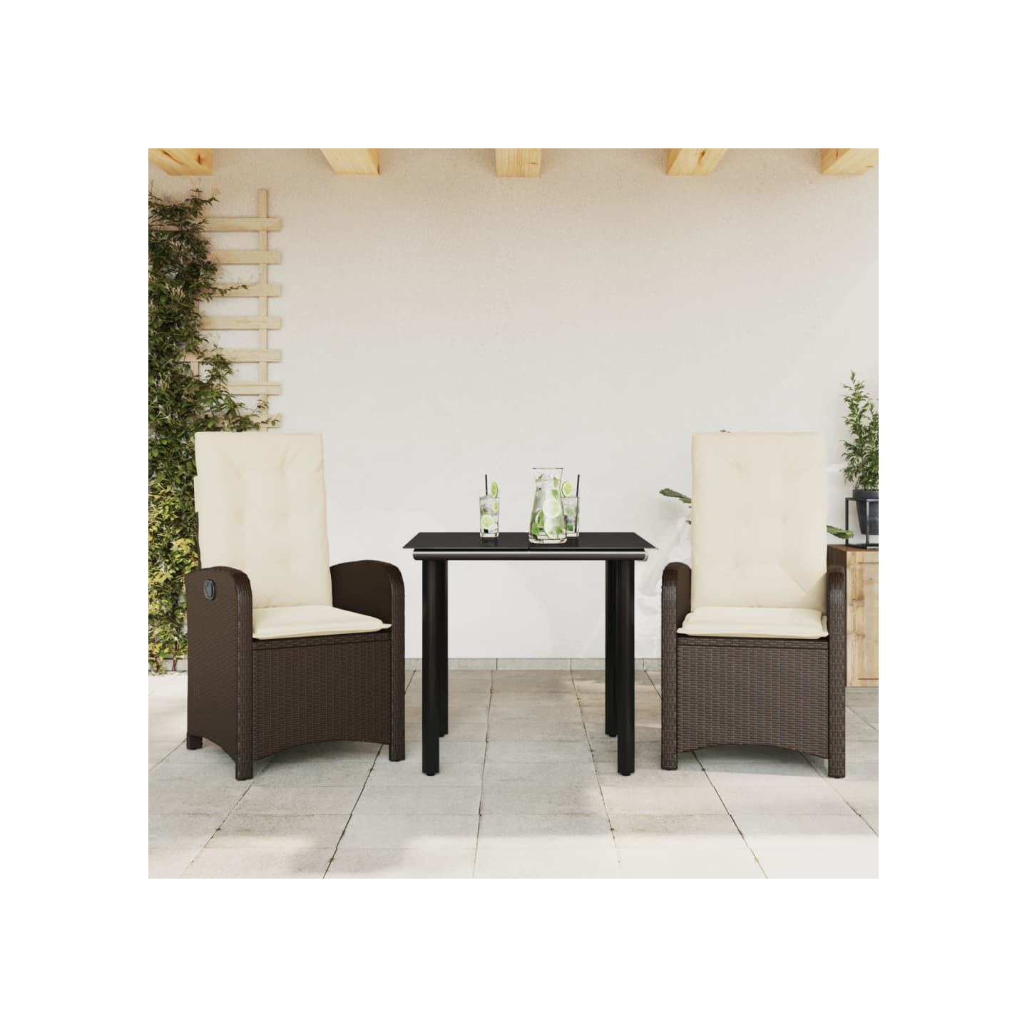 Ensemble à manger de jardin 3 pcs et coussins marron poly rotin