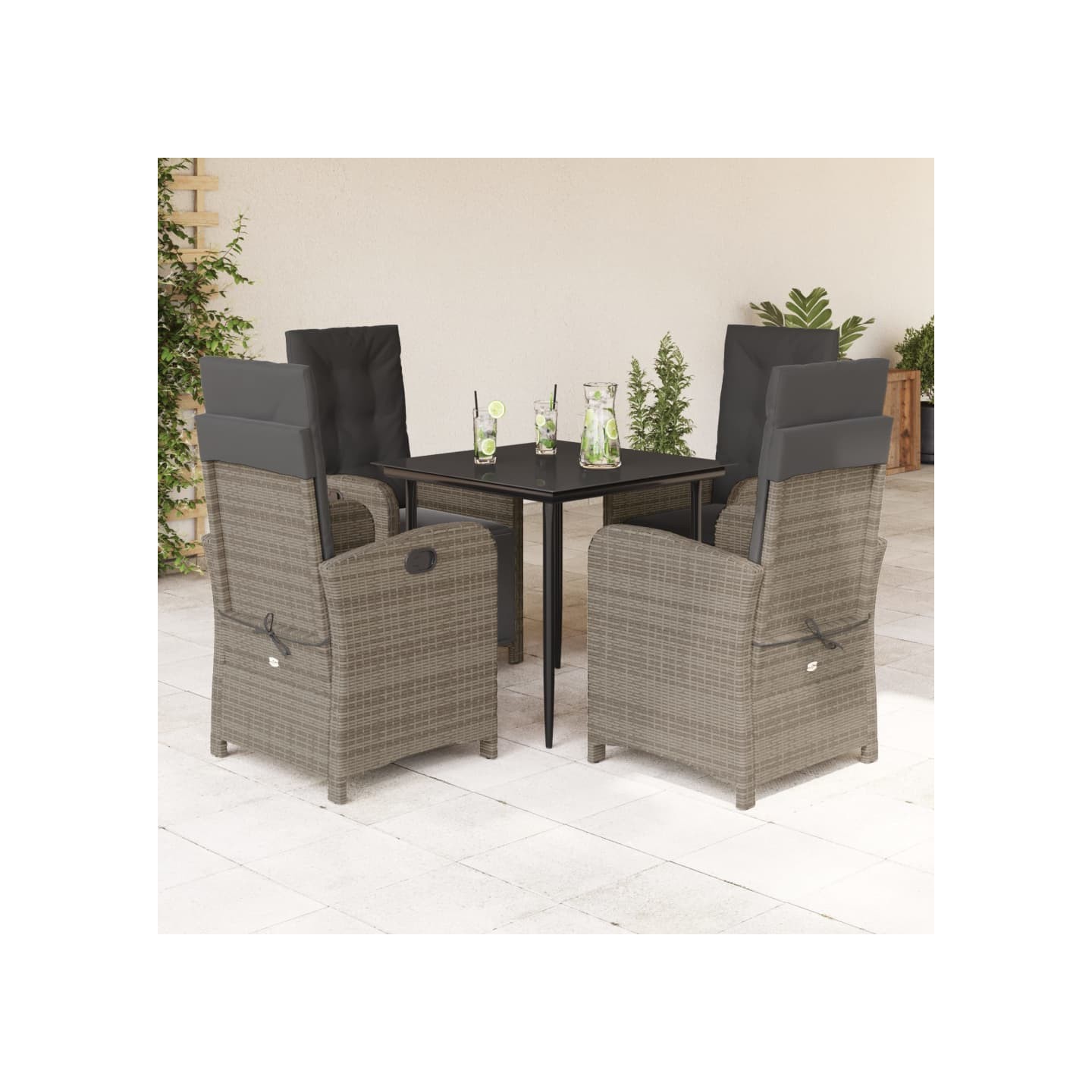 Ensemble à manger de jardin 5 pcs coussins gris résine tressée