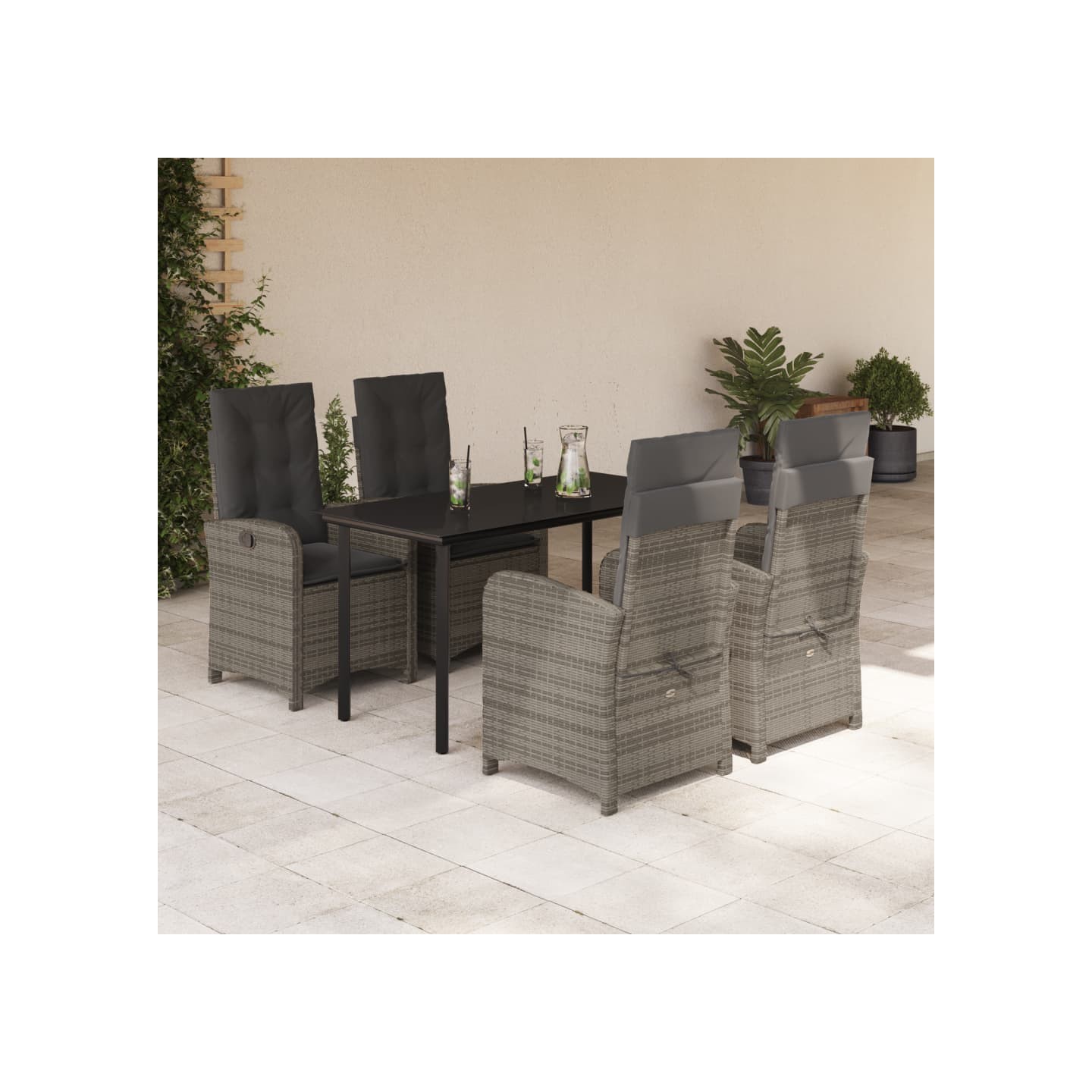 Ensemble à manger de jardin 5 pcs coussins gris résine tressée