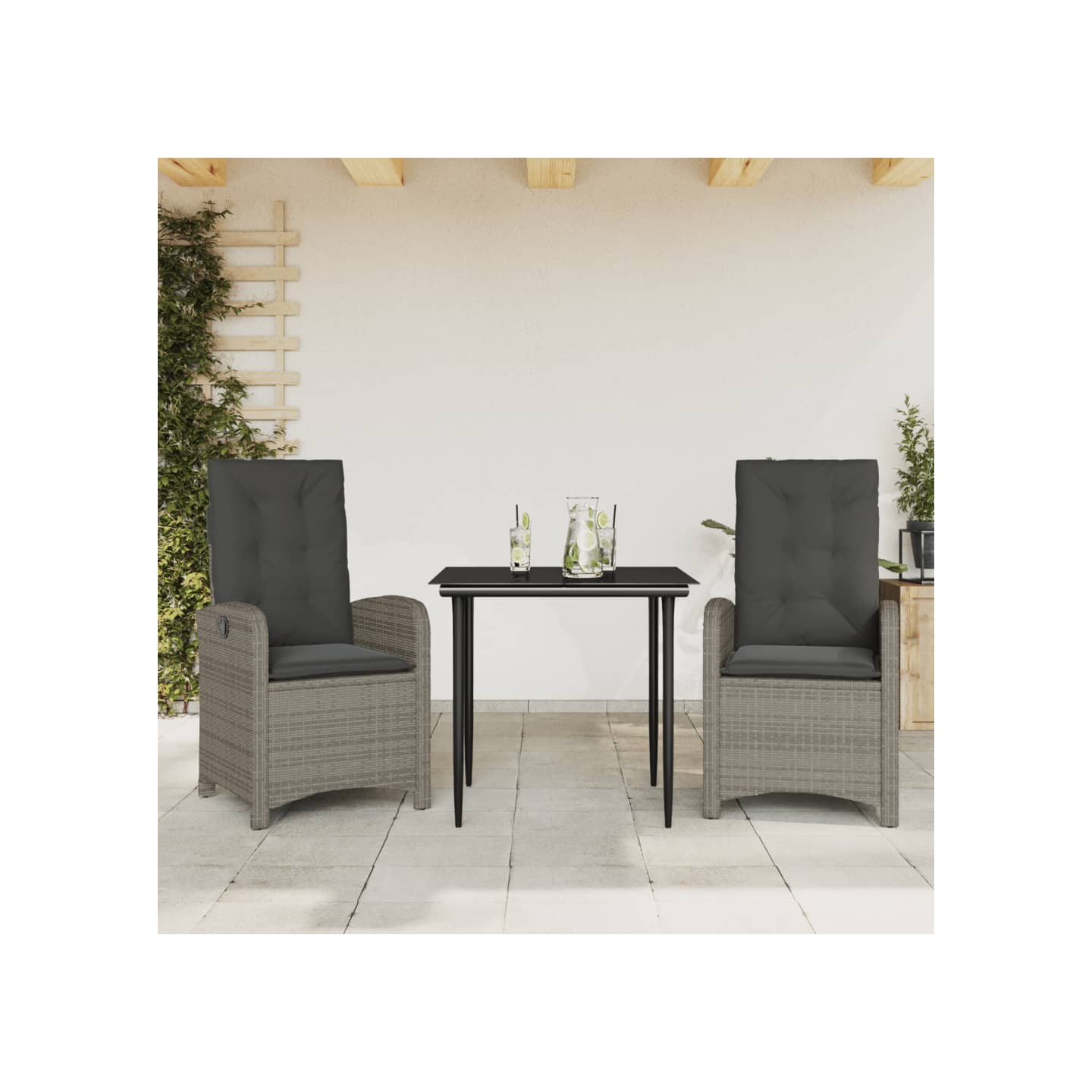 Ensemble à manger de jardin 3 pcs coussins gris résine tressée