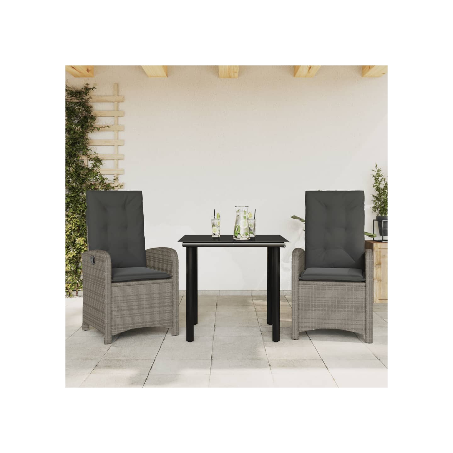 Ensemble à manger de jardin 3 pcs coussins gris résine tressée