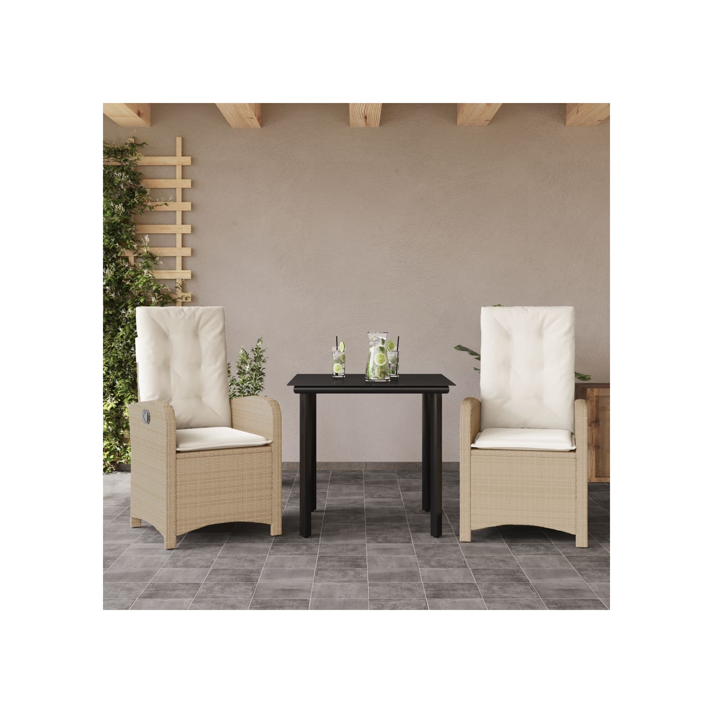 Ensemble à manger de jardin et coussins 3 pcs Beige poly rotin