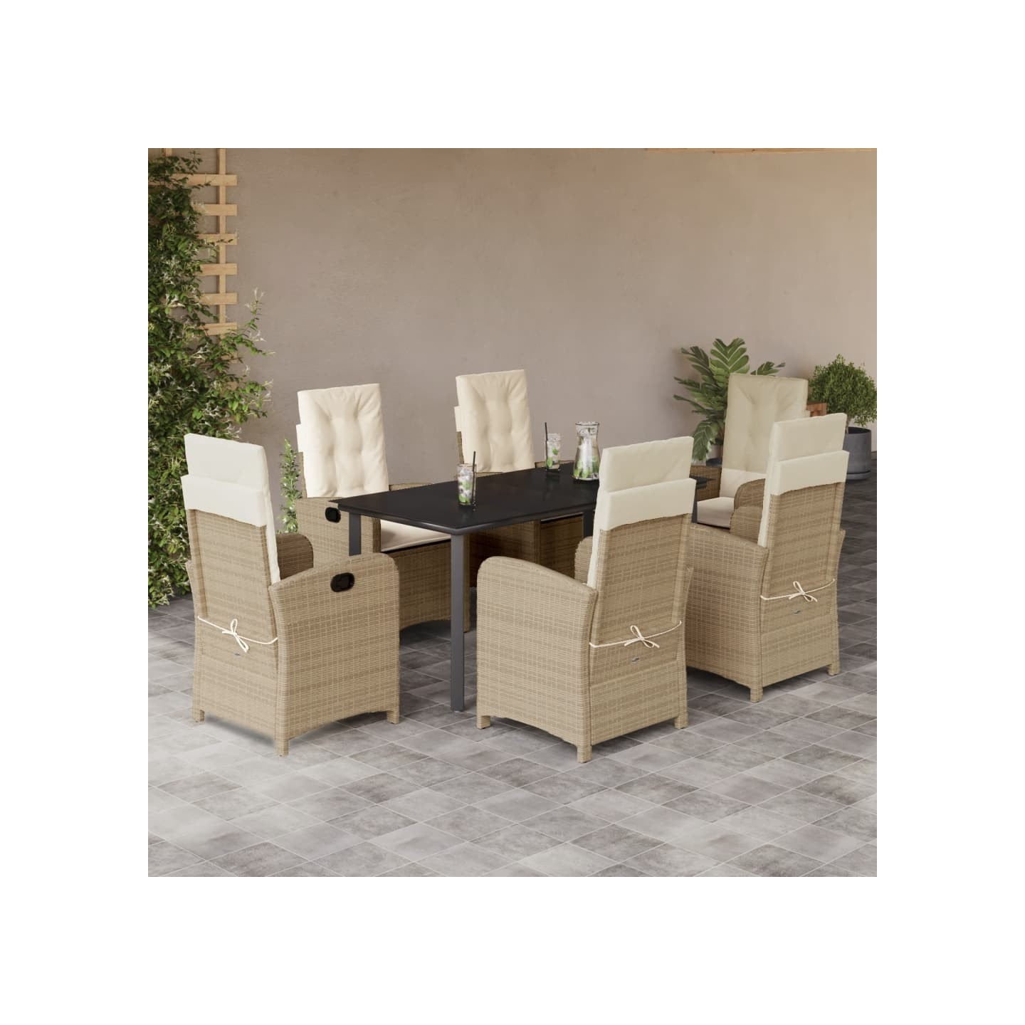 Ensemble à manger de jardin et coussins 7 pcs beige poly rotin