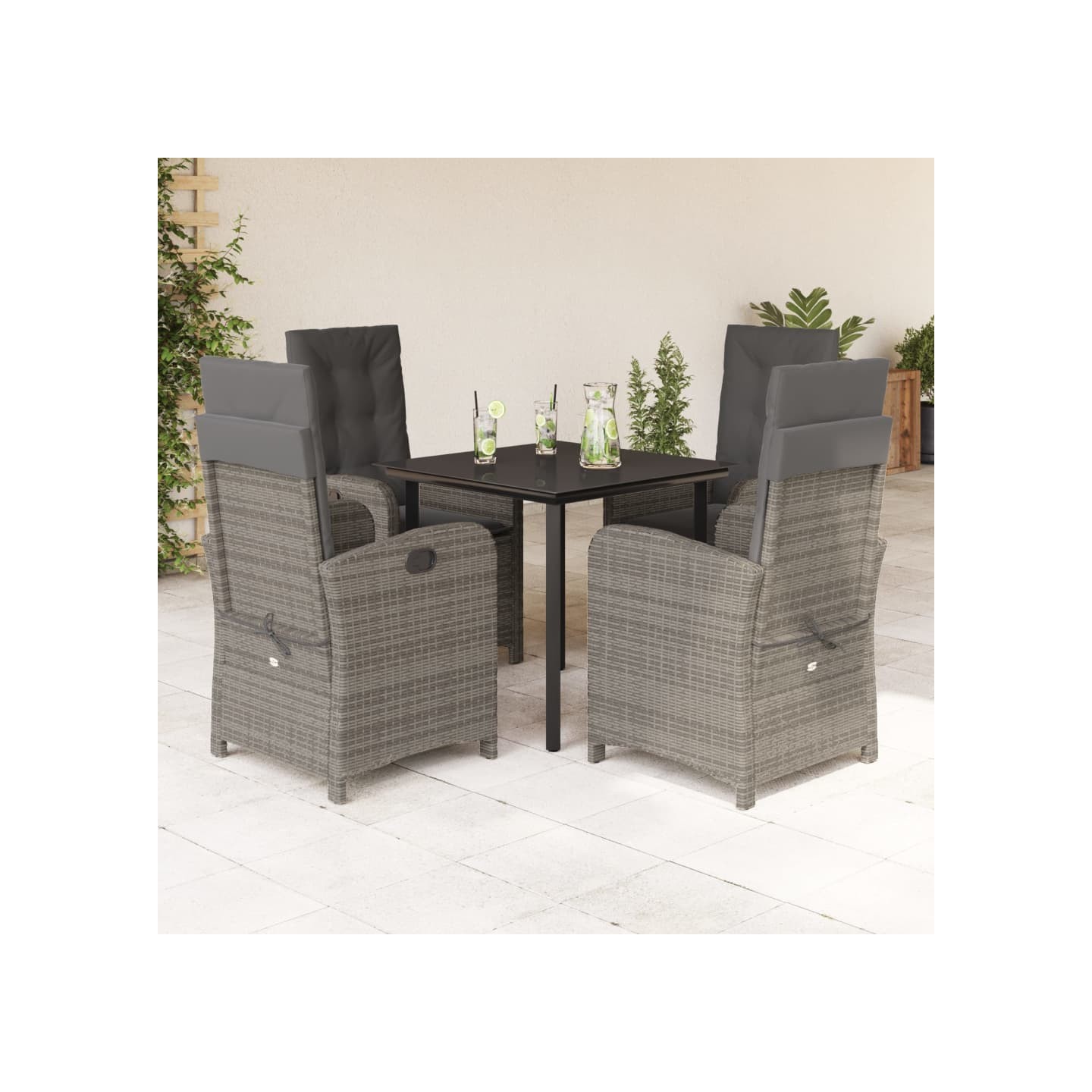 Ensemble à manger de jardin 5 pcs coussins gris résine tressée