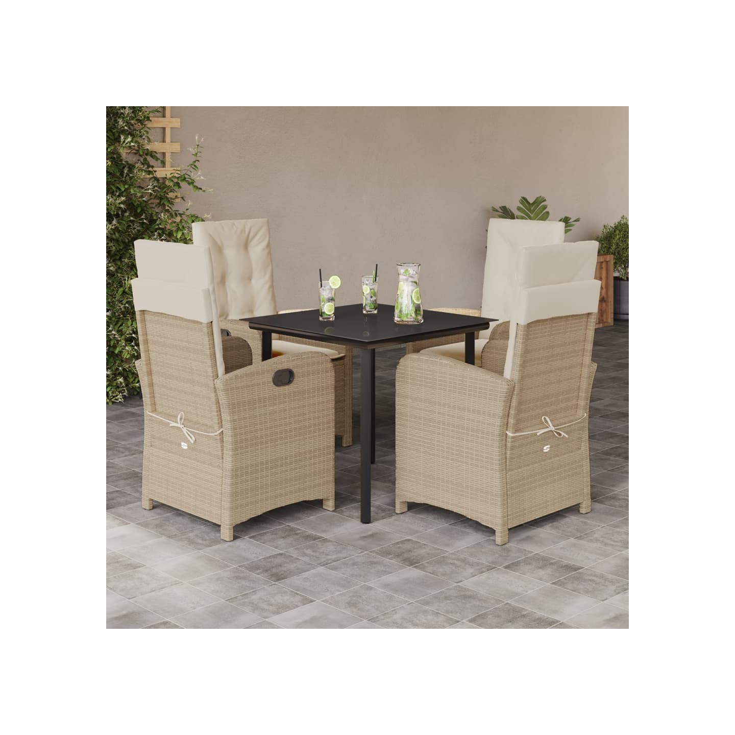 Ensemble à manger de jardin avec coussins 5pcs Beige poly rotin