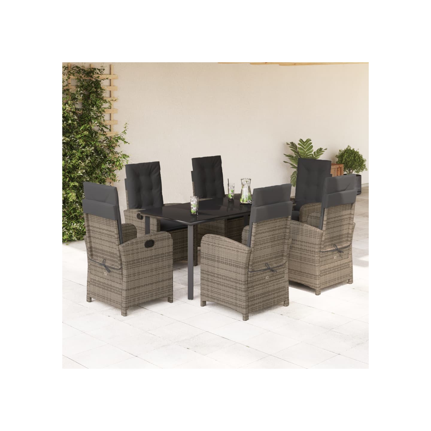 Ensemble à manger de jardin et coussins 7 pcs gris rotin
